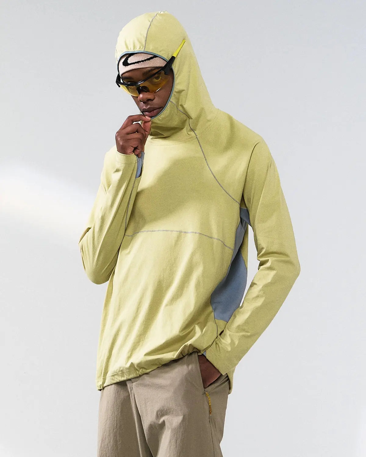 Inflation COOLMAX breathable hooded tee displayed with a relaxed fit, featuring a hood and stylish streetwear design.