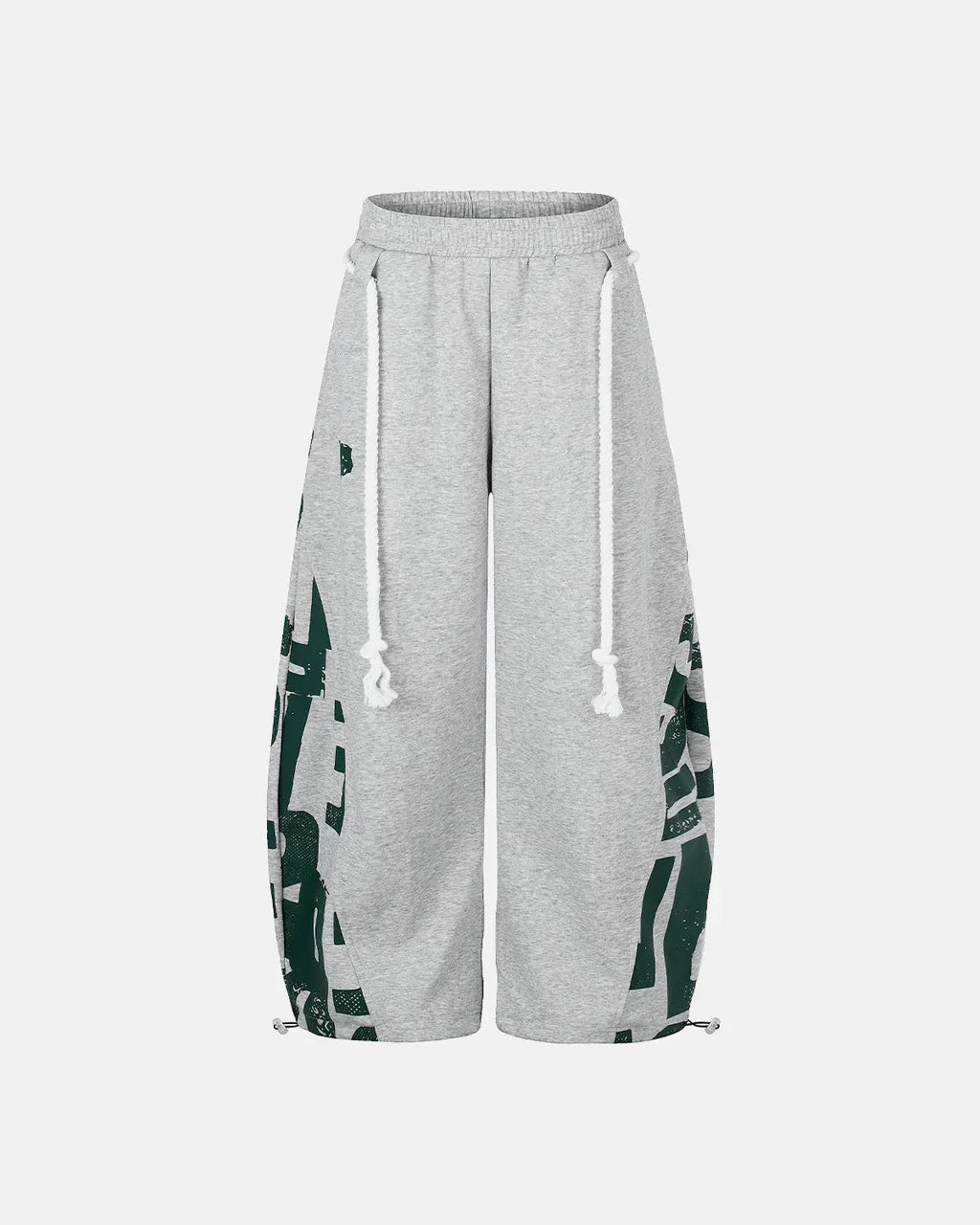 Inflation Streetwear graphic barrel sweatpants with bold print, relaxed fit, and comfortable elastic waistband.