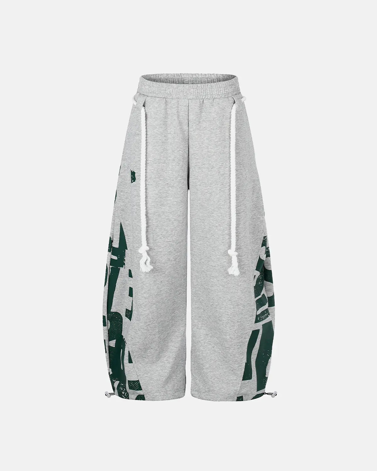 Inflation Streetwear graphic barrel sweatpants with bold print, relaxed fit, and comfortable elastic waistband.
