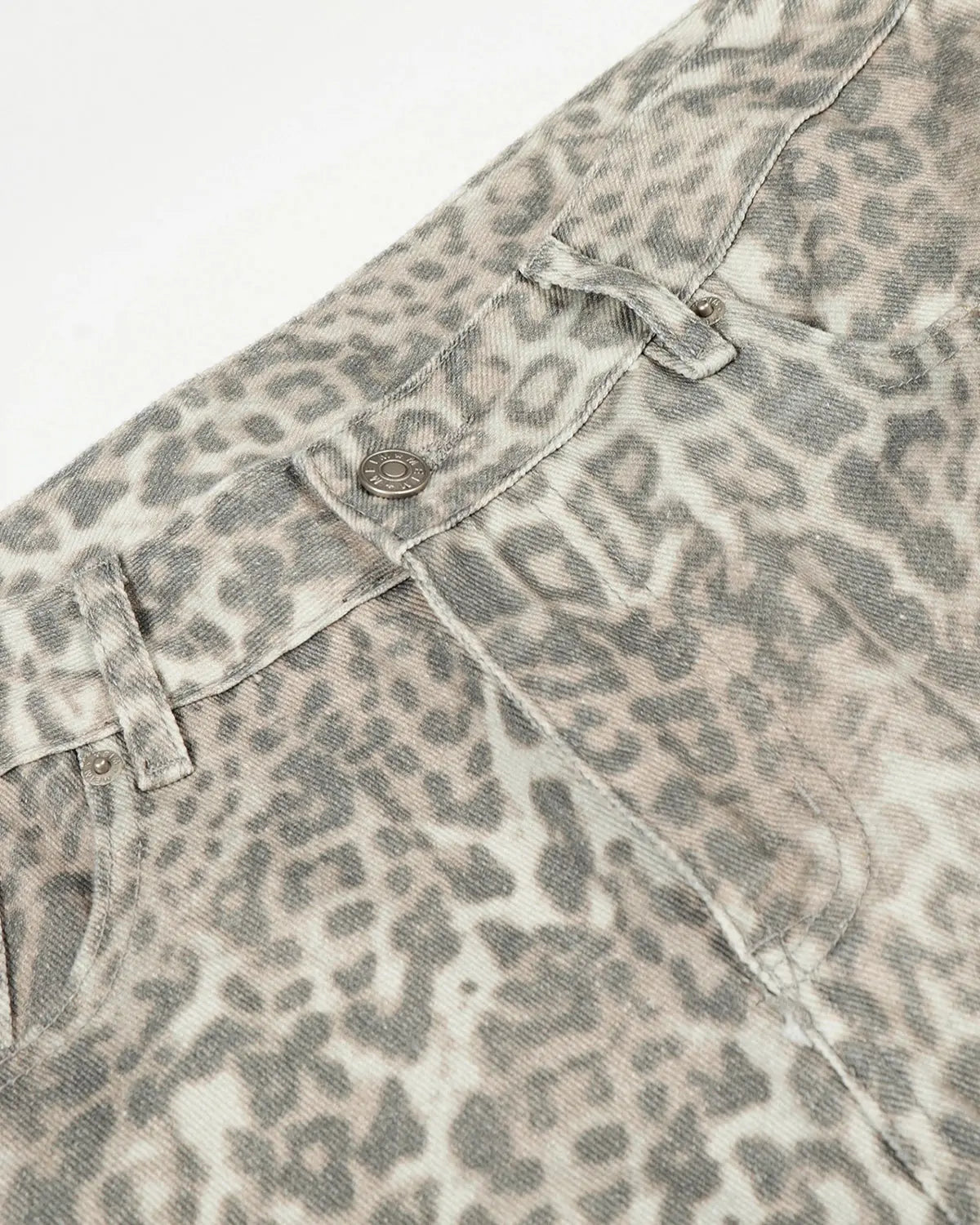 Leopard pattern cargo barrel pants from INFLATION streetwear with a relaxed fit and multiple pockets, showcasing bold animal print design.