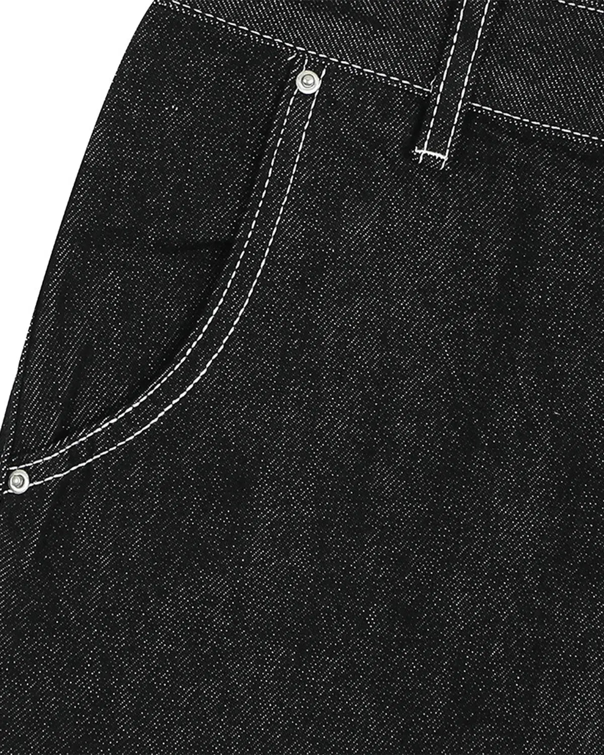 Raw denim cargo longline shorts by INFLATION, showing durable fabric, cargo pockets, and relaxed fit in a streetwear style.