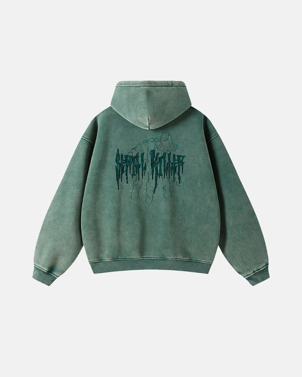 Gothic acid wash zip-up hoodie by Flation Streetwear featuring a dark, distressed design and a front zipper for casual style.