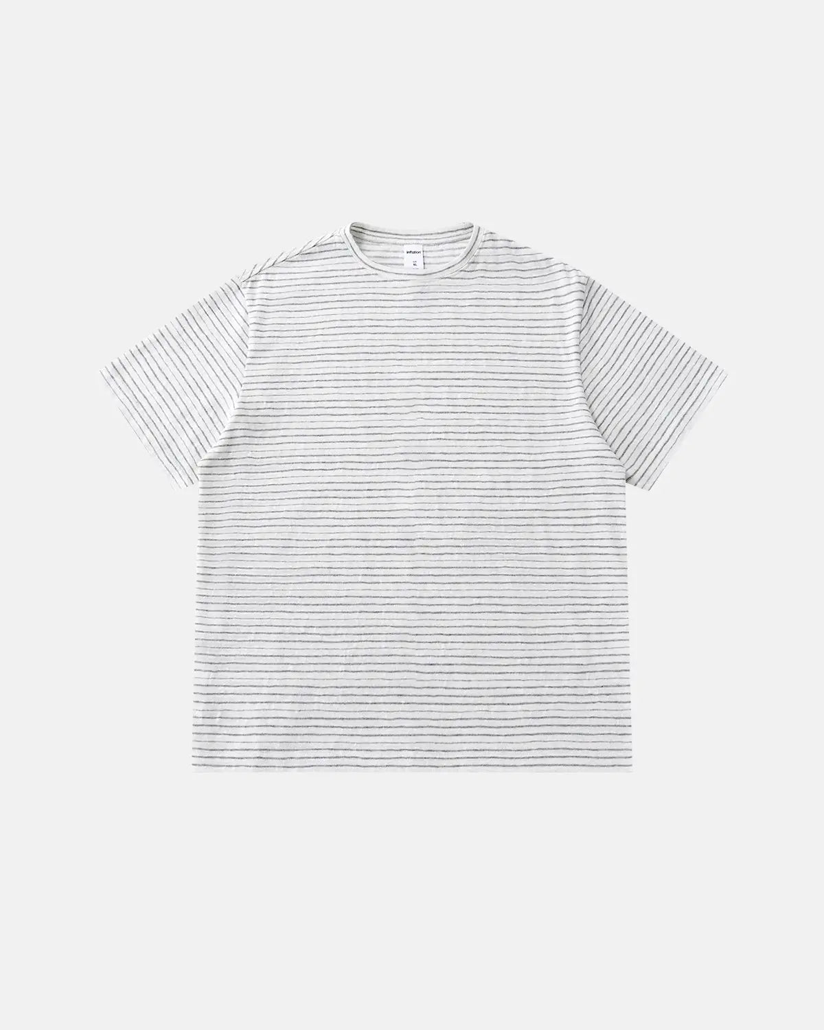 Inflation Streetwear Old Money striped T-shirt featuring horizontal black and white stripes, casual fit, and classic crew neckline.