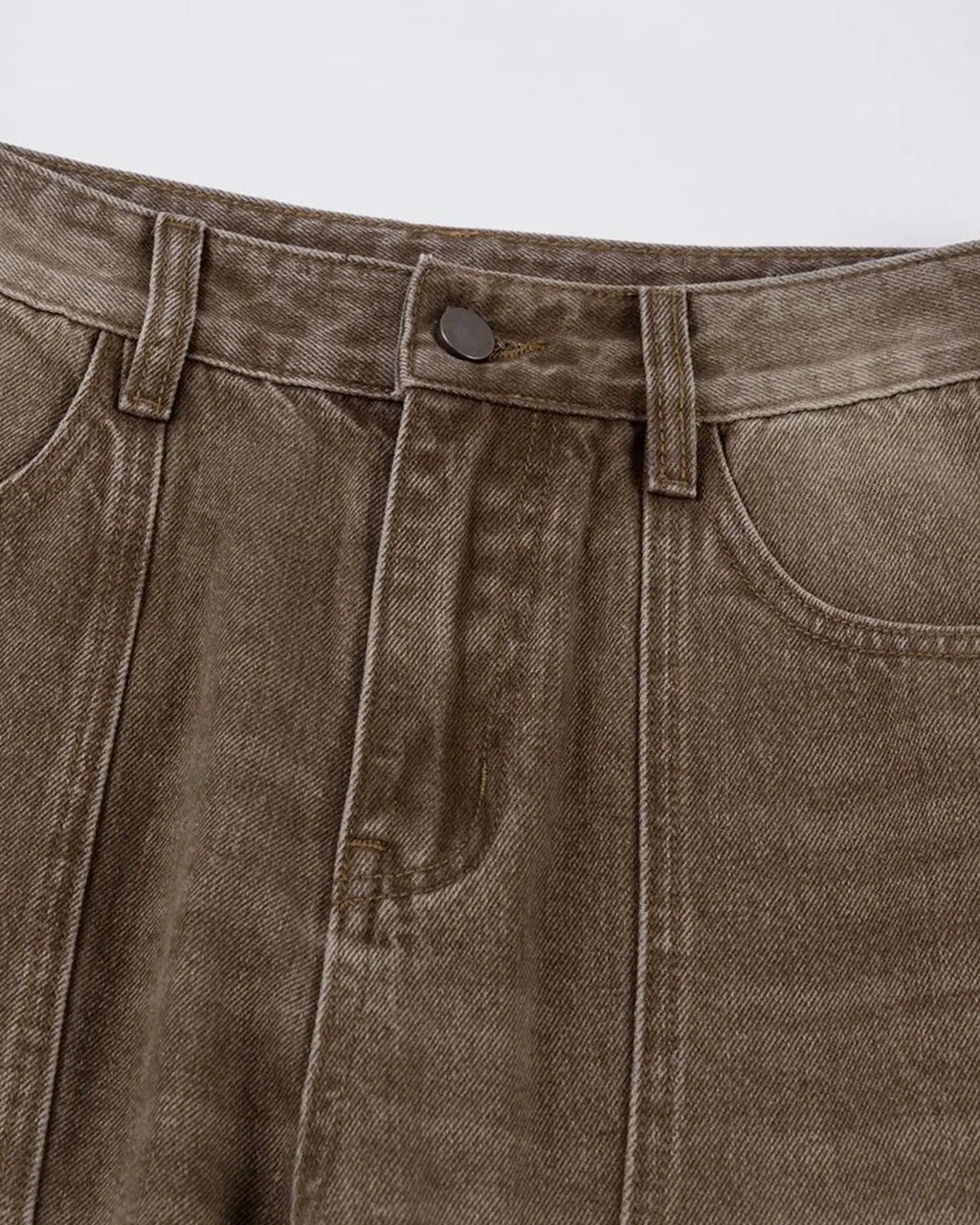 Brown acid wash barrel jeans from Flation Streetwear featuring relaxed fit and vintage-inspired style.