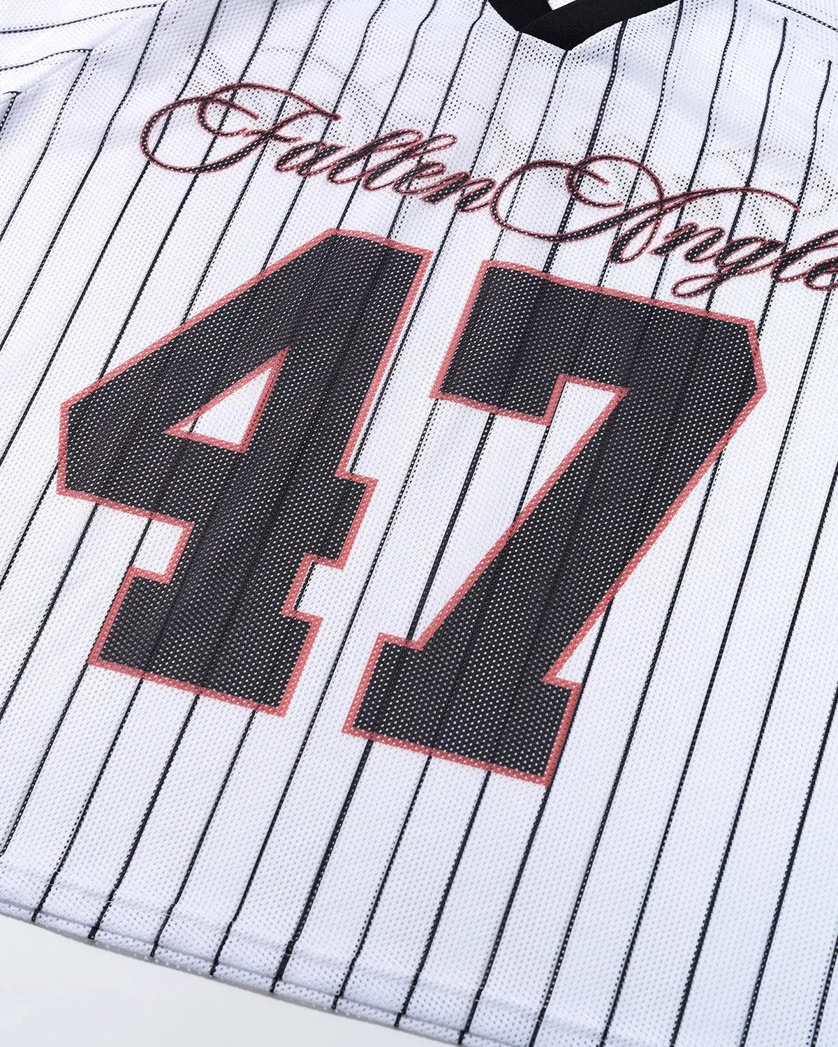 Pinstripe number mesh jersey by INFLATION Streetwear, featuring a lightweight, breathable fabric with bold pinstripe design.