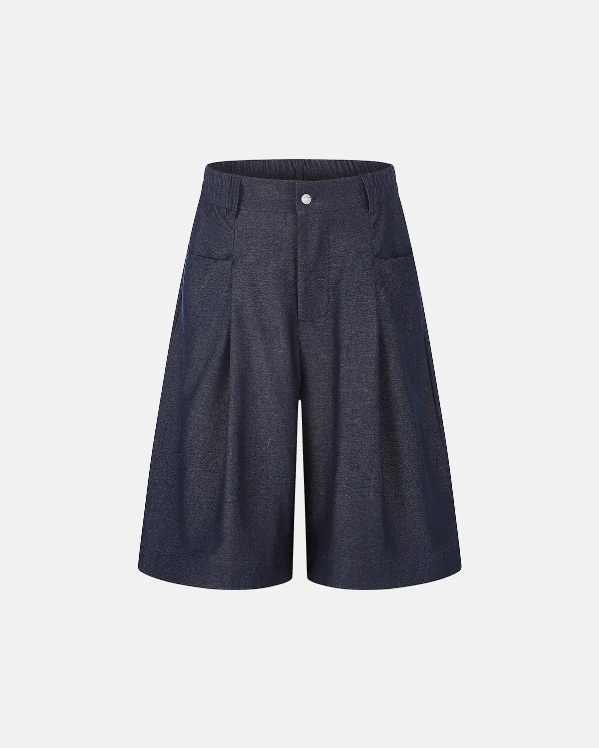 Inflation Streetwear pleated wide-leg tailored shorts in neutral fabric, featuring a high waist and relaxed fit.