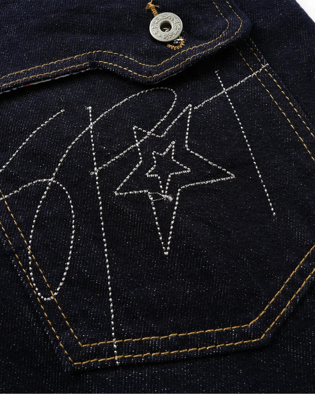 Inflation streetwear selvedge buckle baggy jeans with relaxed fit, visible stitching, and stylish design details.