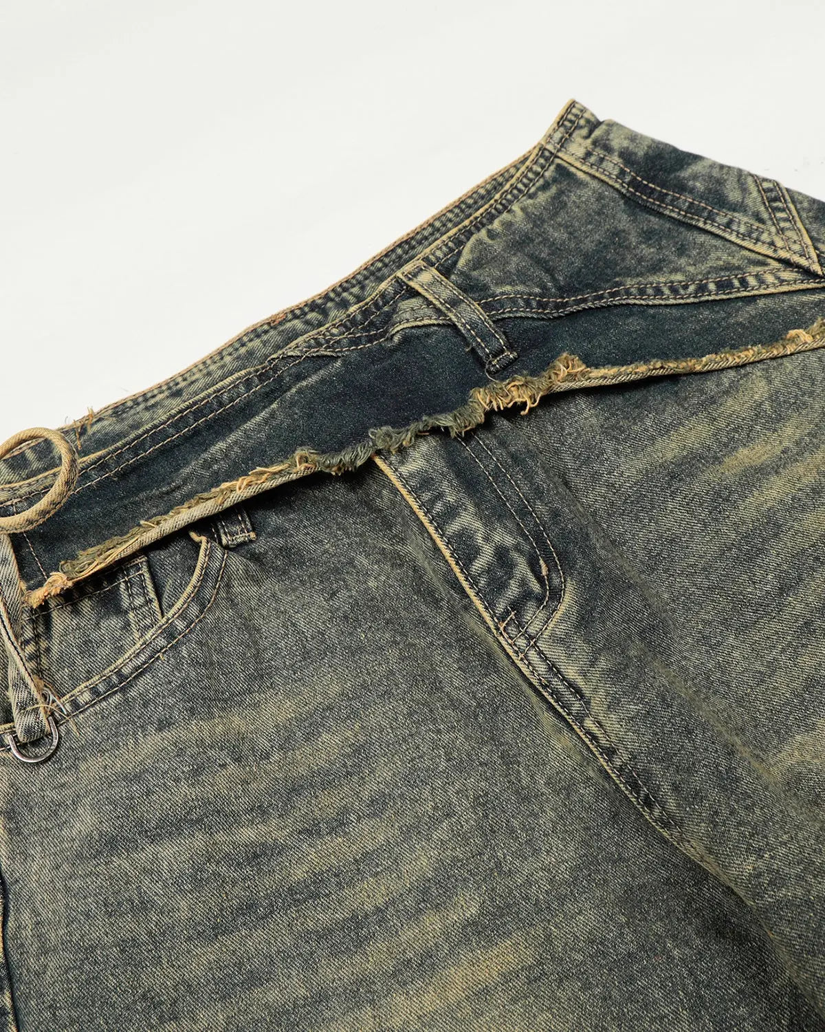 Distressed washed wide-leg denim jeans by INFLATION featuring a relaxed fit and trendy ripped detailing.
