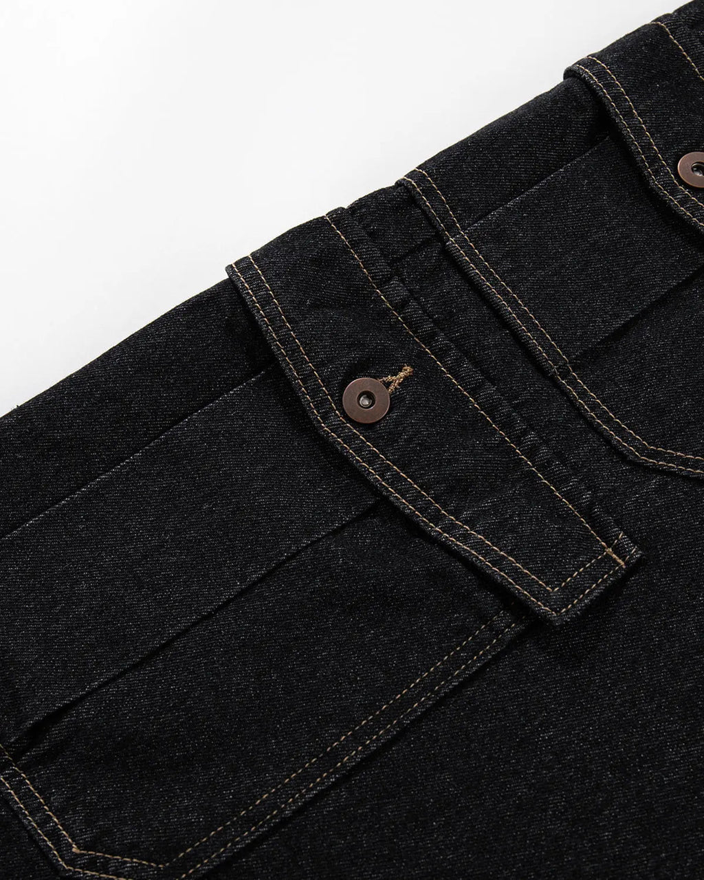 Raw denim longline cargo jorts by INFLATION, featuring distressed details, multiple pockets, and a relaxed fit for streetwear style.