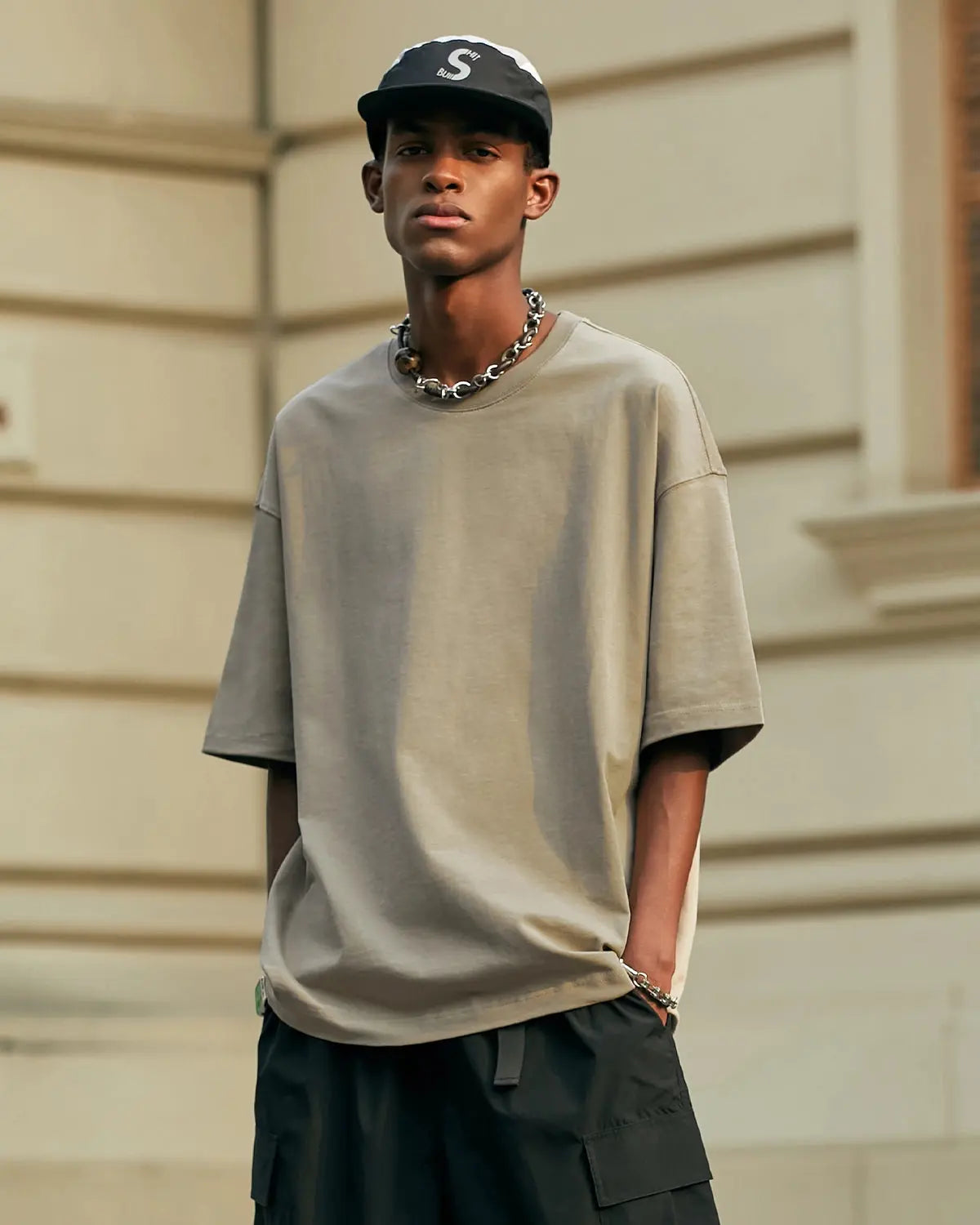 Oversized heavyweight cotton T-shirt by InflationUS, featuring a relaxed fit and streetwear style in neutral color.
