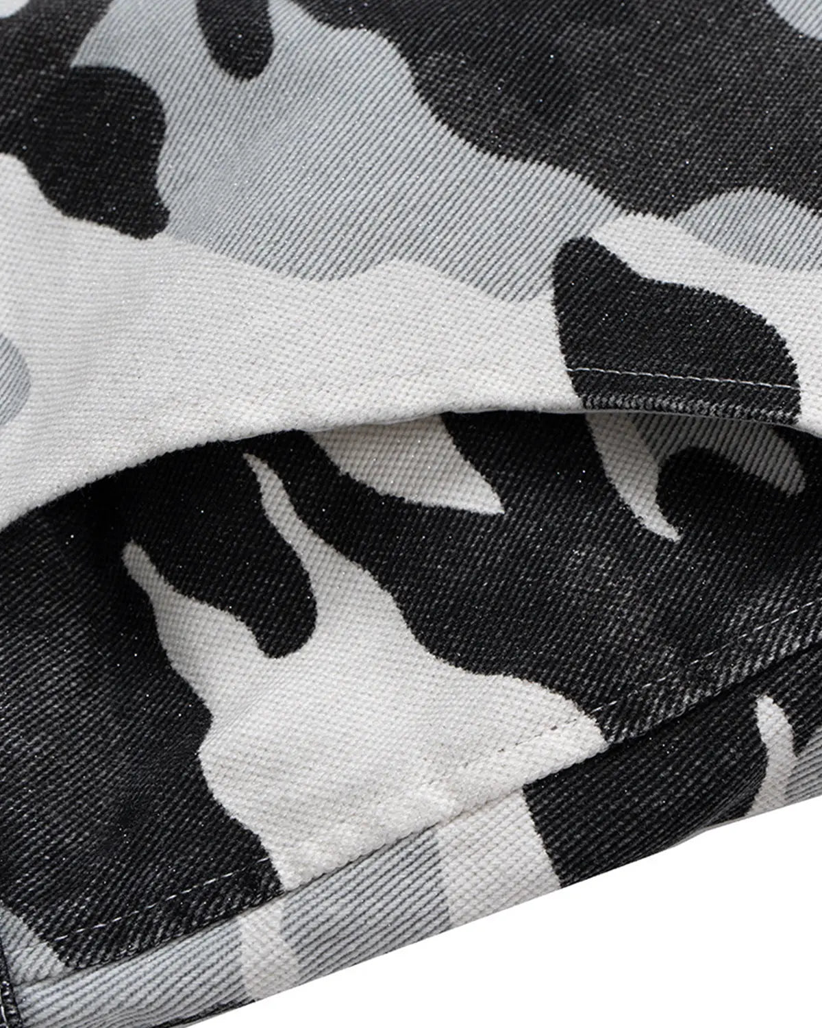 Glitter camo cargo longline pants by INFLATION, featuring a stylish camo pattern and longline fit for trendy streetwear.