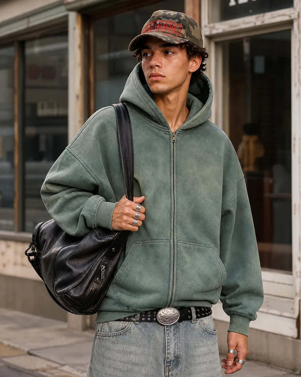 Flation Monkey Wash zip-up hooded jacket in soft fabric with front pockets and adjustable drawstrings, stylish and comfortable.