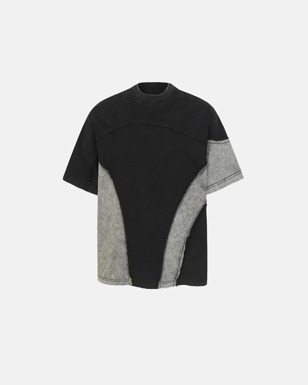 Inflation Streetwear patchwork washed boxy cropped T-shirt with multicolor patch design and relaxed fit, front view.