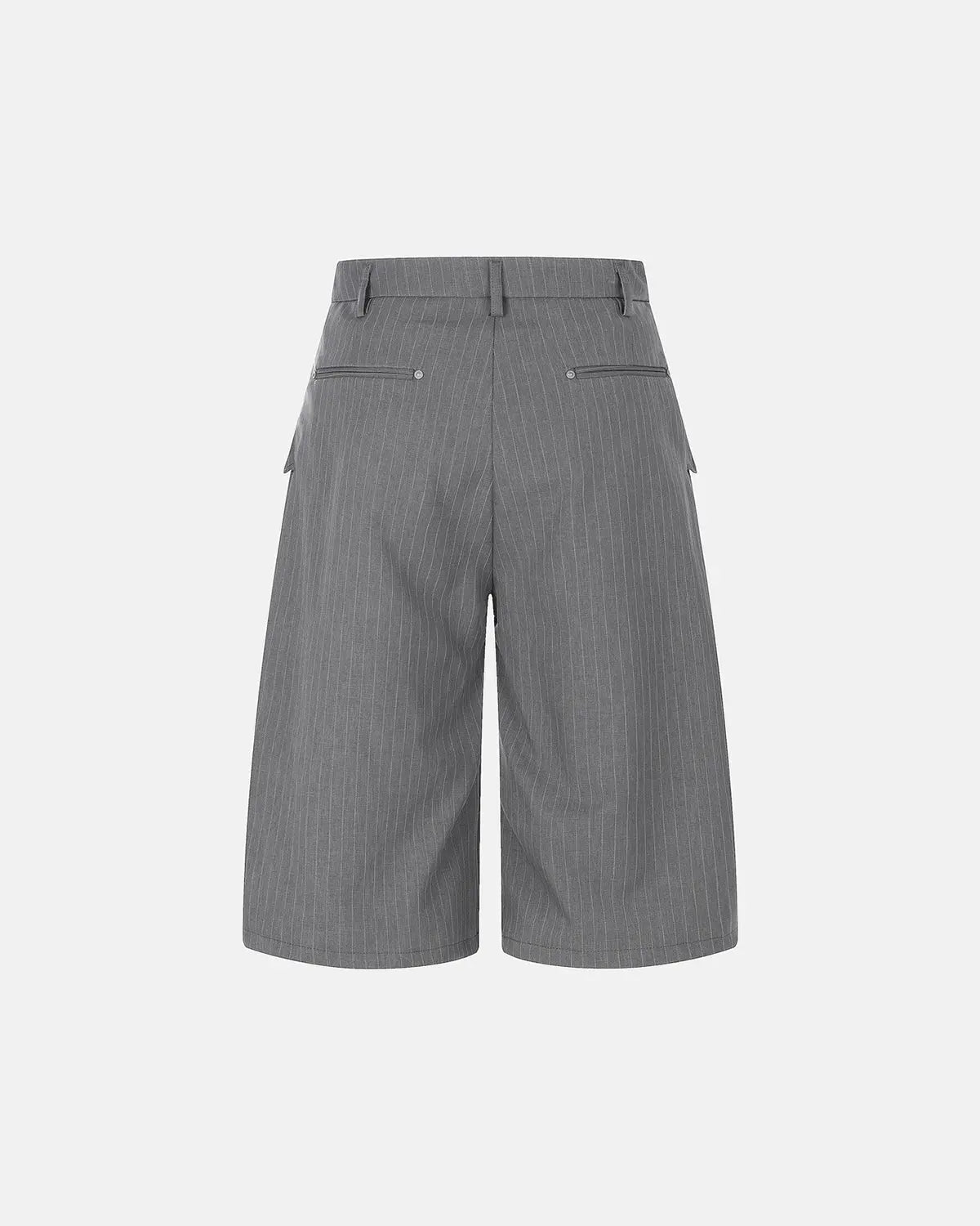 Inflation Streetwear pinstripe pleated ring detail tailored shorts, stylish pants with ring accents and pleats in a modern design.