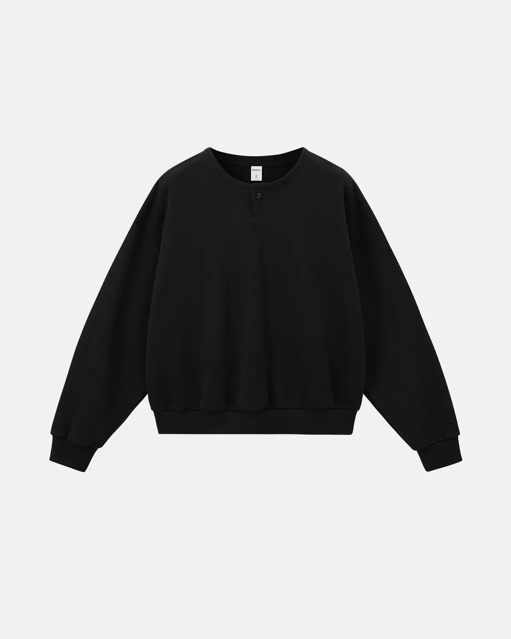 Boxy fit Henley collar sweatshirt by Flation streetwear, featuring a relaxed fit and classic Henley neckline in a casual design.