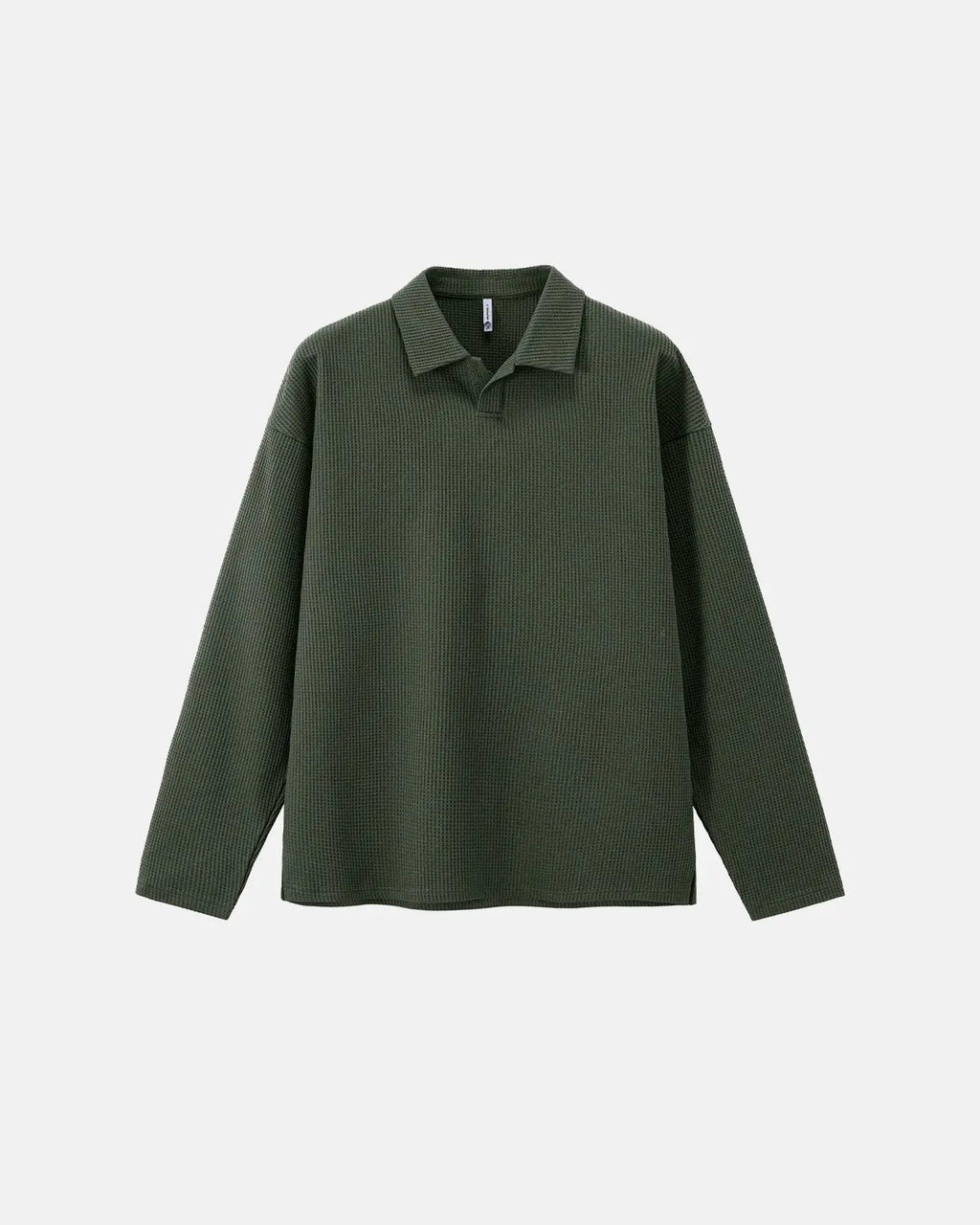 Inflation Streetwear waffle long sleeve polo shirt, casual men's t-shirt with textured fabric and classic collar style.