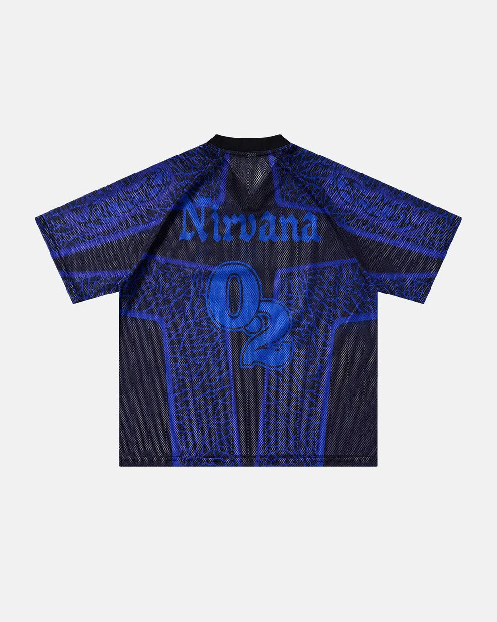 Inflation Streetwear tribal pattern mesh jersey t-shirt with bold geometric designs, breathable fabric, and casual streetwear style.