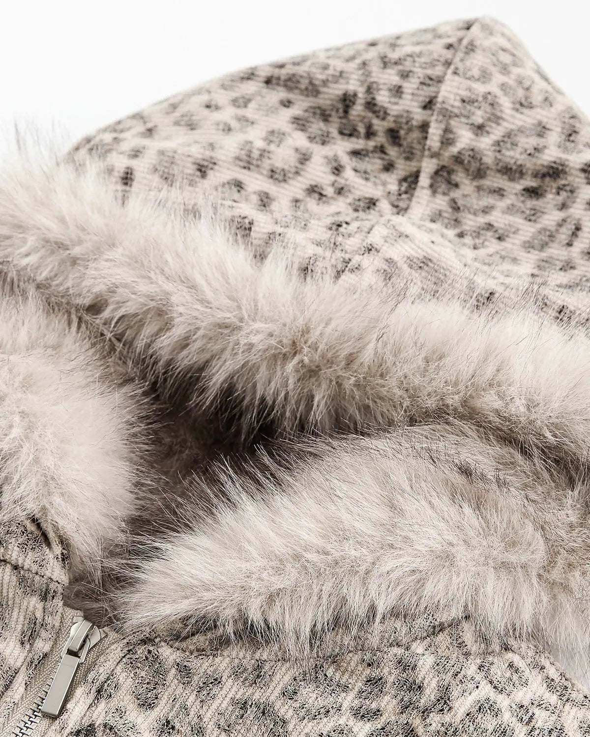 Leopard faux fur-lined bomber jacket by INFLATION featuring a stylish animal print and quilted design, perfect for streetwear fashion.