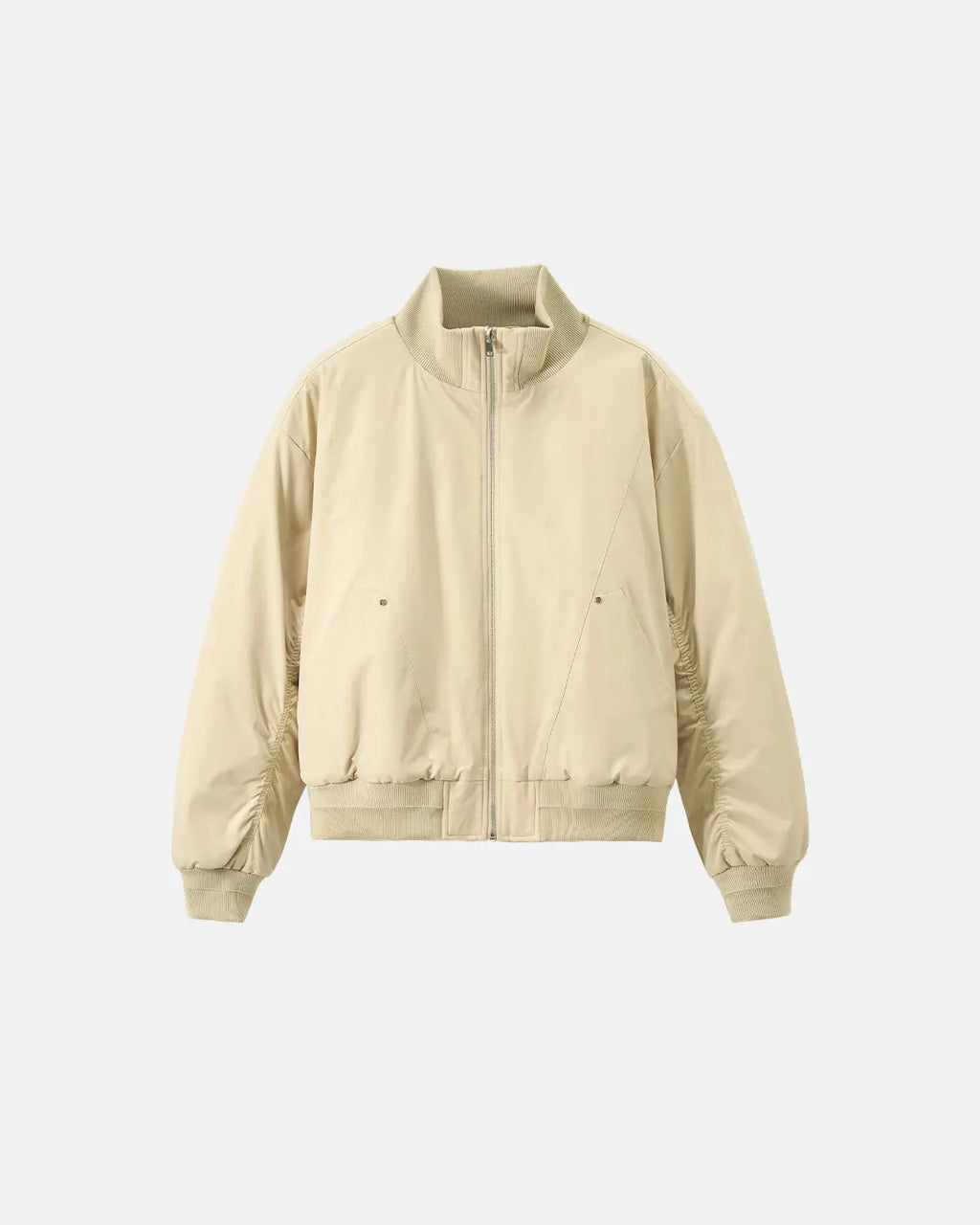 Inflation Cotton Padded Bomber Jacket with quilted design, featuring a sleek streetwear style in black with zipper details.