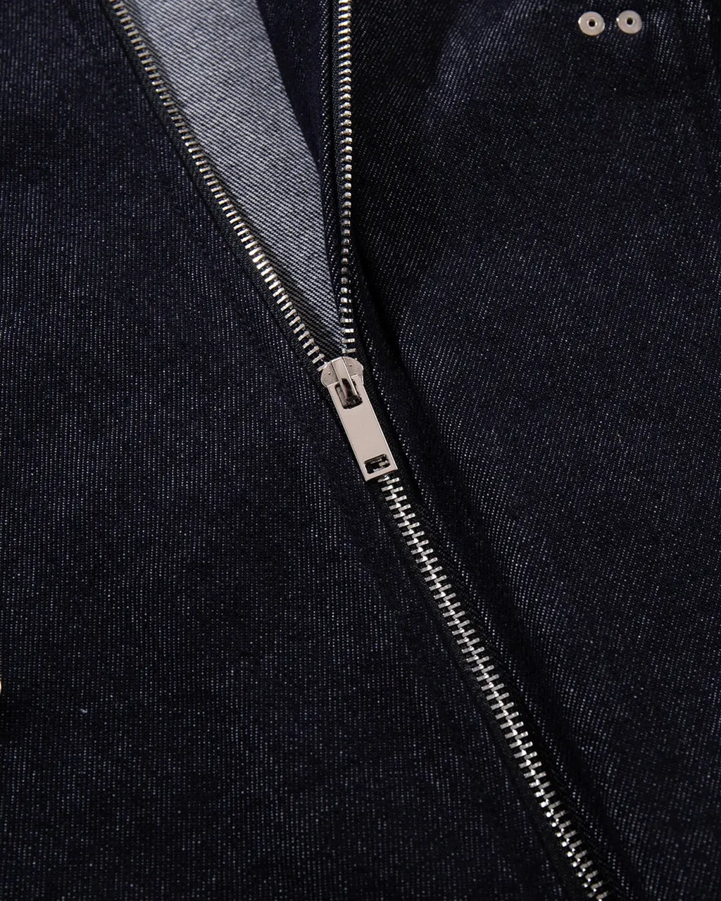 Raw blue denim jacket with fireman clasp details from INFLATION's streetwear collection, featuring a classic fit and rugged style.