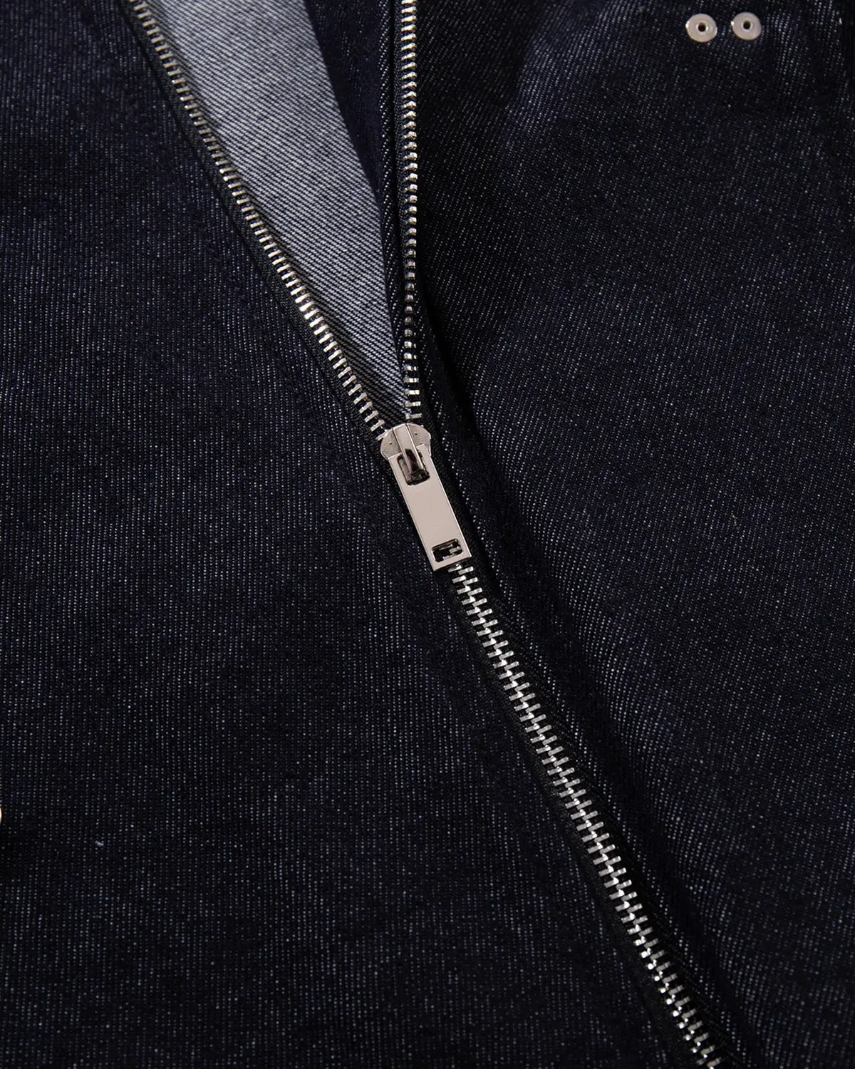 Raw blue denim jacket with fireman clasp details from INFLATION's streetwear collection, featuring a classic fit and rugged style.