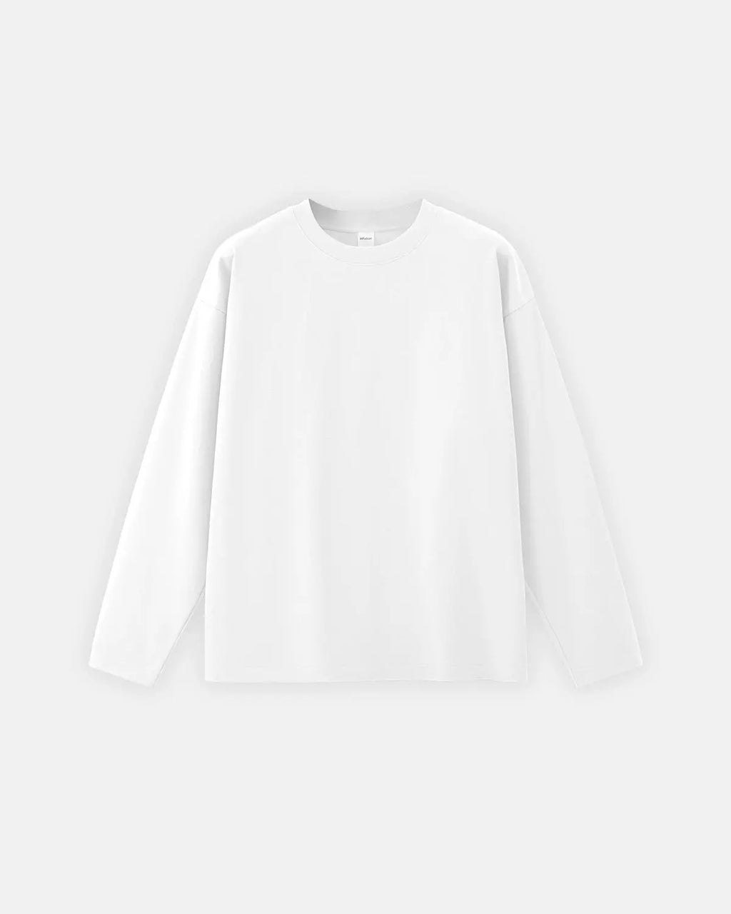 Plain white cotton long sleeve tee from INFLATION streetwear, featuring a simple, classic design with a comfortable fit.