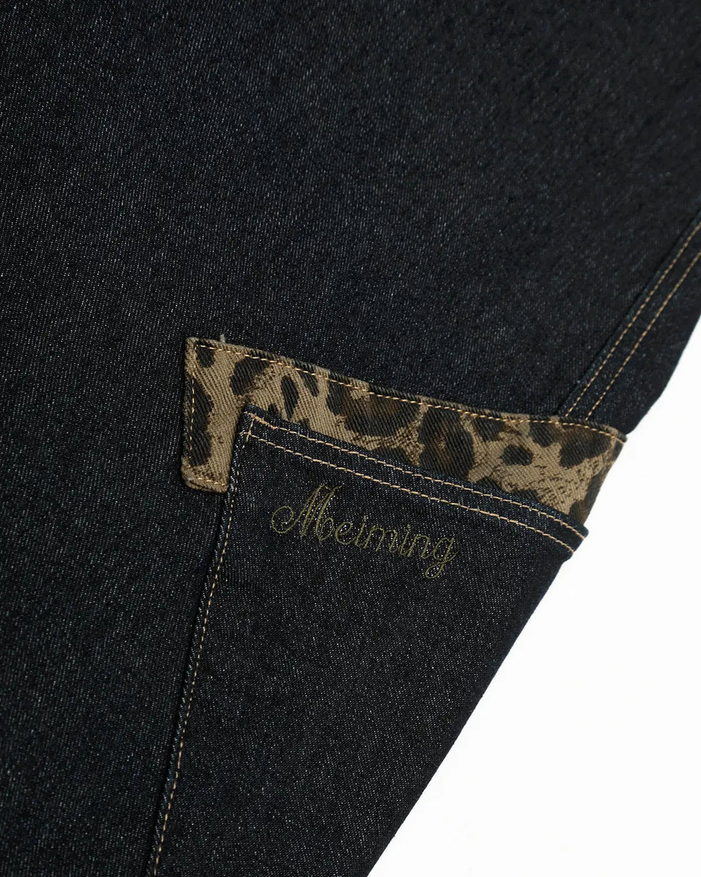 Leopard patchwork barrel jeans by Flation Streetwear featuring bold animal print and relaxed fit style.