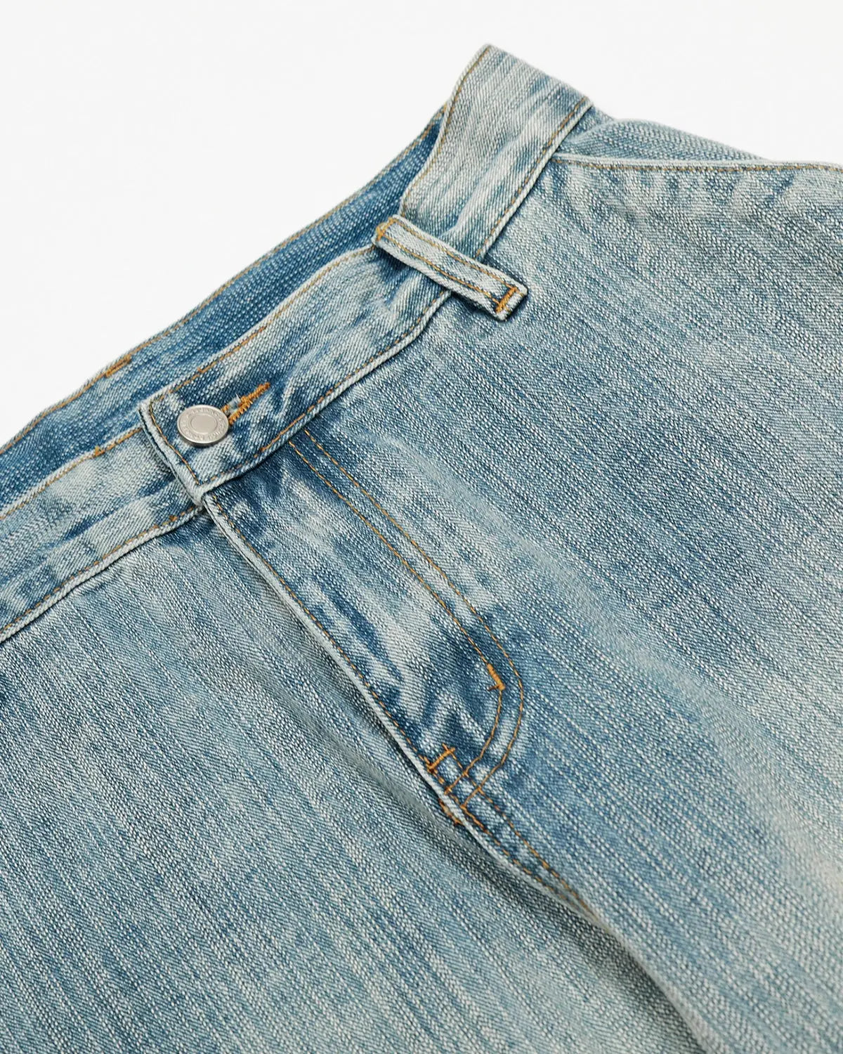 Inflation Stitching Bamboo Weave Baggy Jeans showing the relaxed fit and detailed bamboo pattern in natural denim fabric.