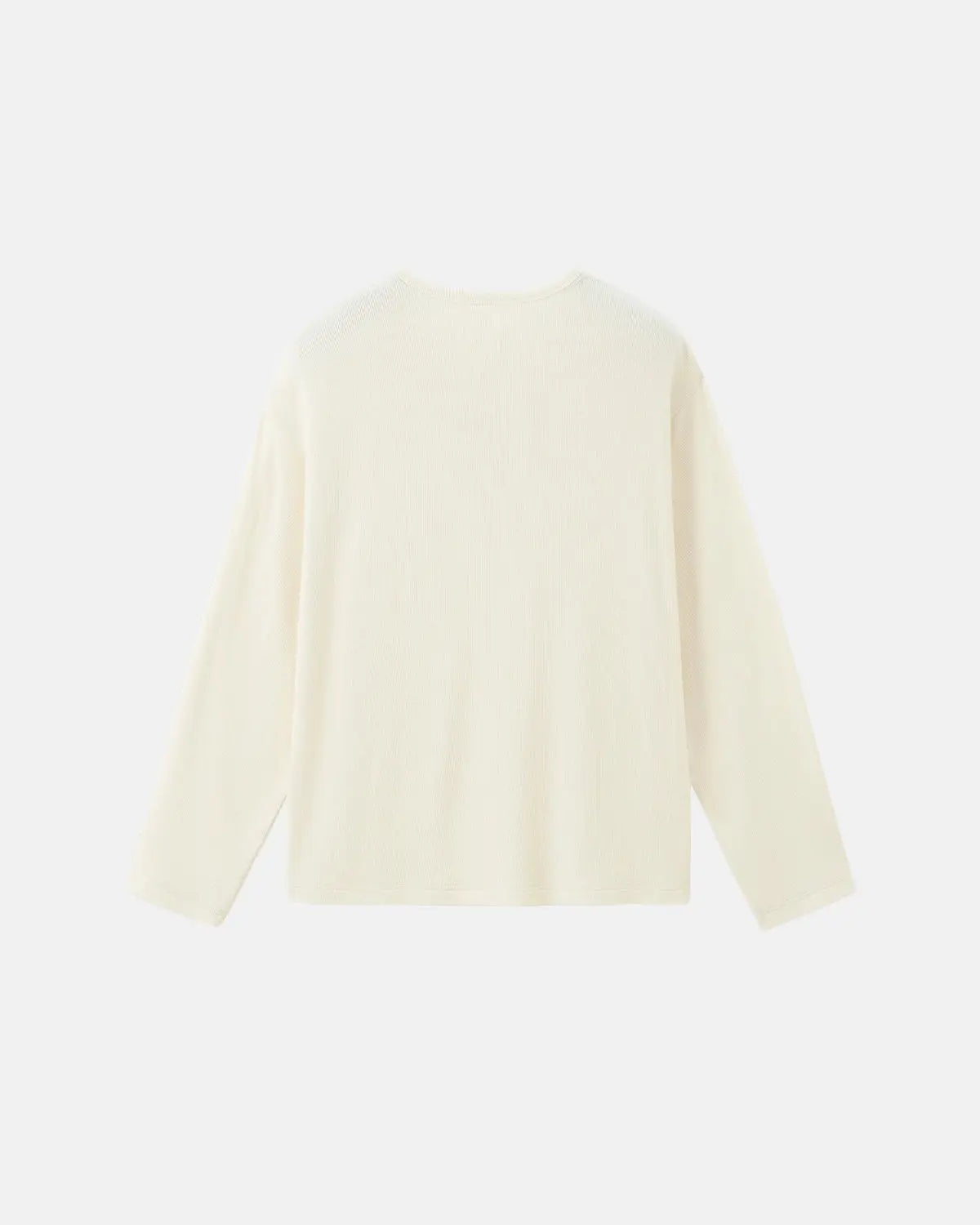 Inflation Streetwear Henley collar long sleeve T-shirt in neutral color, featuring a casual fit and buttoned neckline.