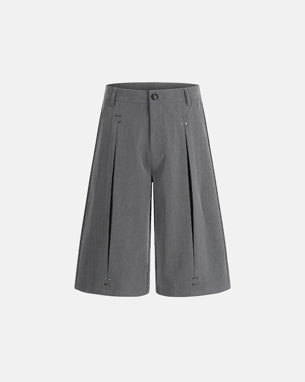 Inflation Streetwear pleated tailored shorts with stud details, featuring a structured fit and stylish design.