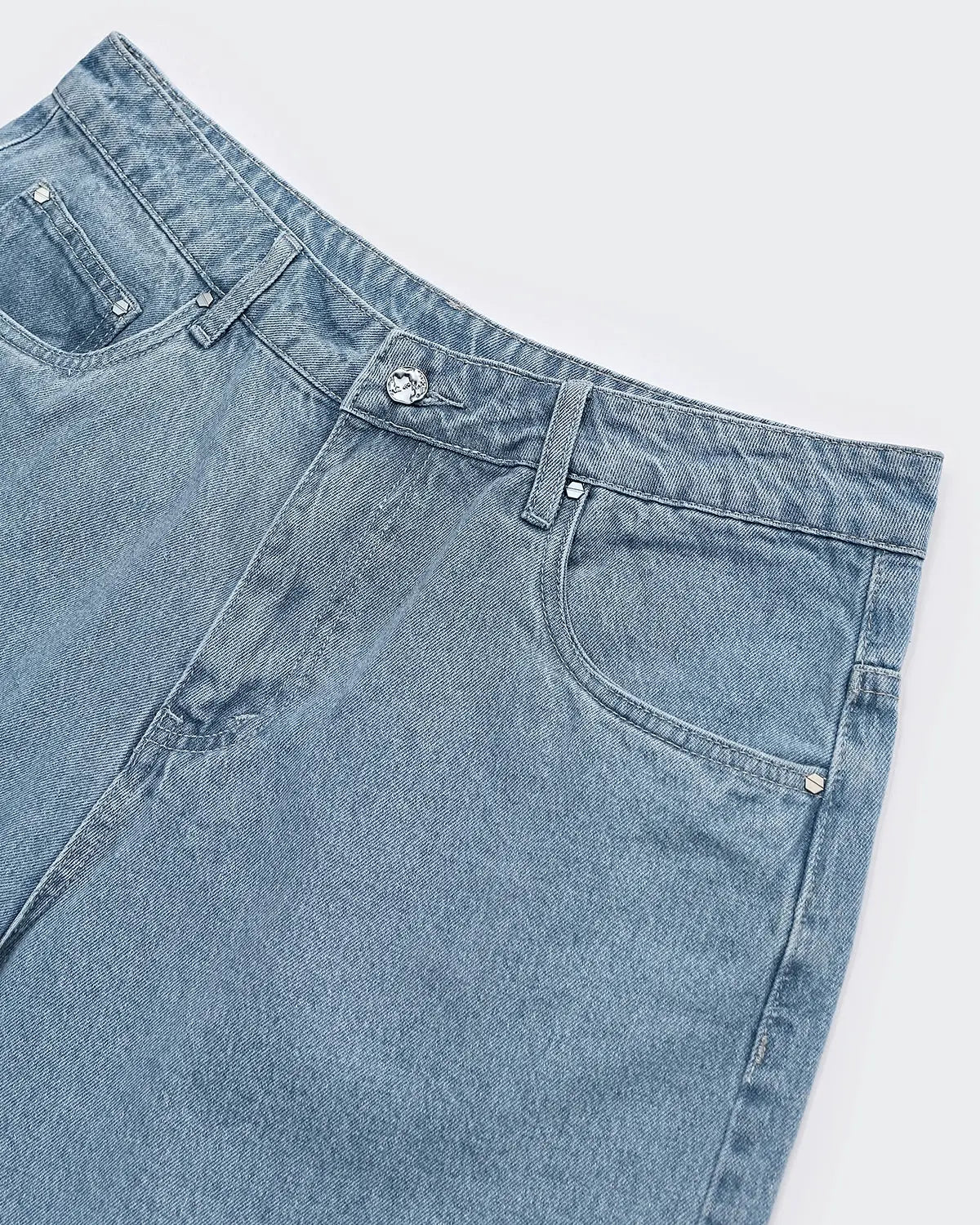 Flation Vintage Straight Washed Jorts, casual denim pants with a relaxed fit and distressed wash, displayed on a neutral background.