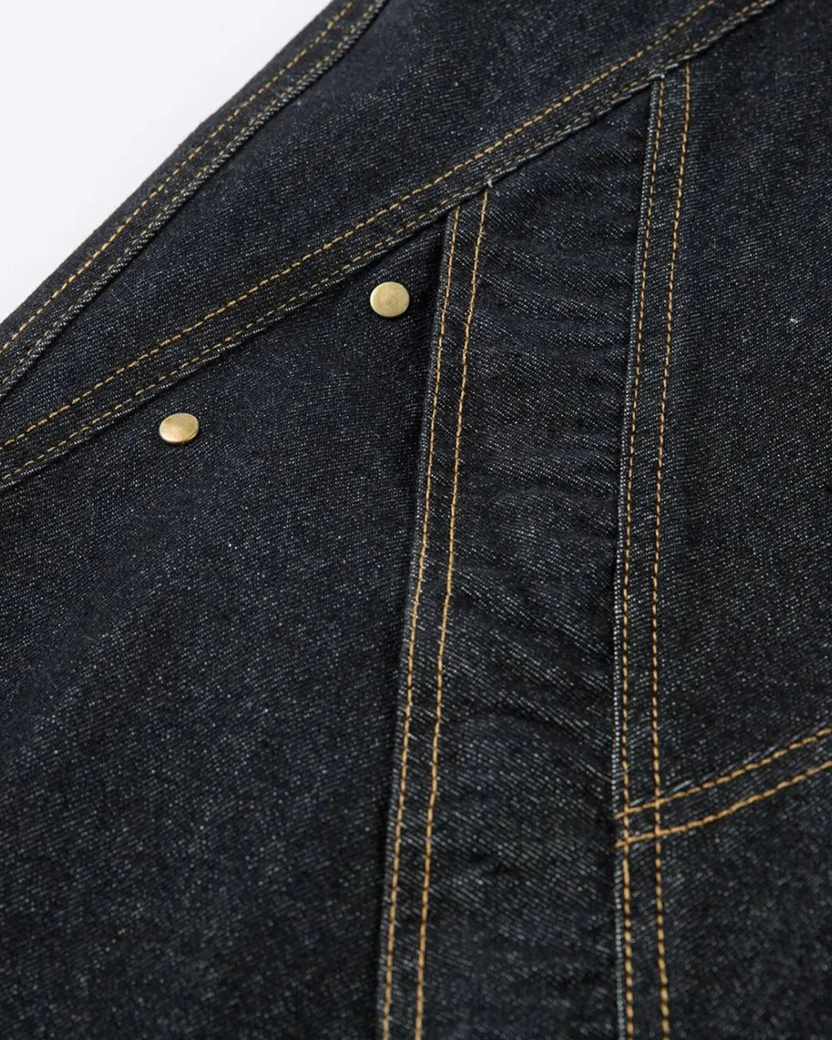 Flation Stitching Button Up Baggy Jeans showing front view with stitching details and relaxed fit, streetwear style.