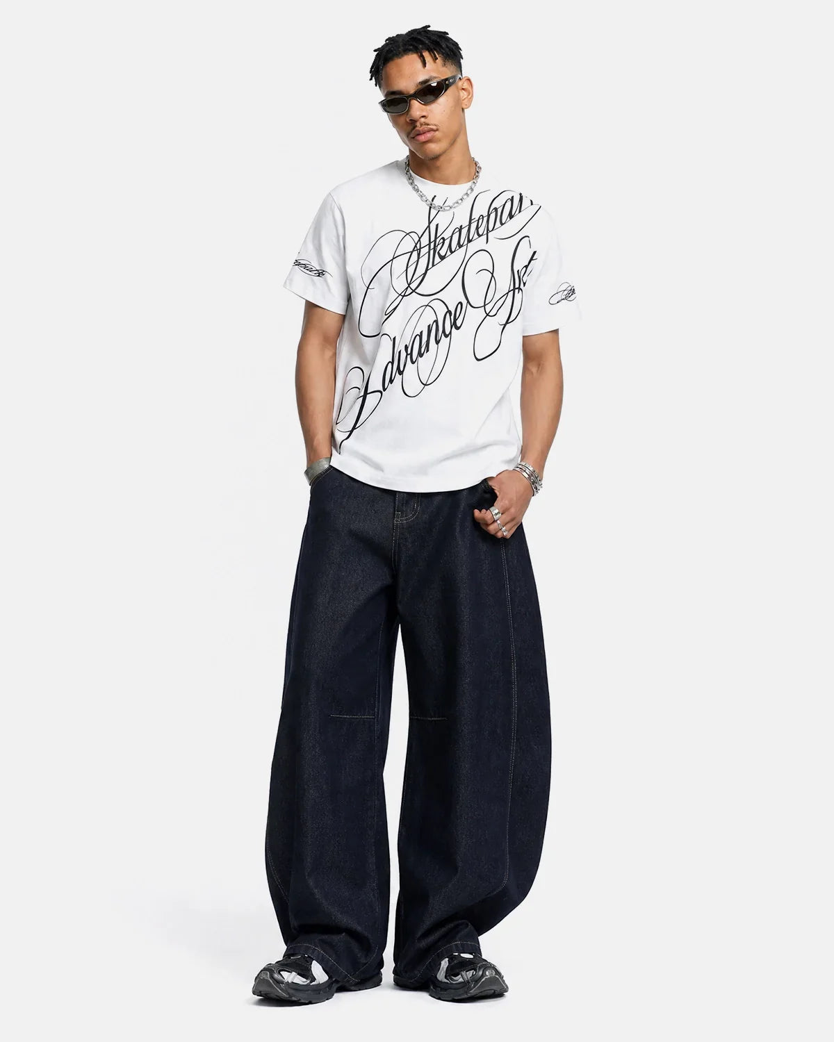 Inflation Streetwear All-Over Script Graphic T-Shirt featuring bold script design and casual fit in vibrant colors.