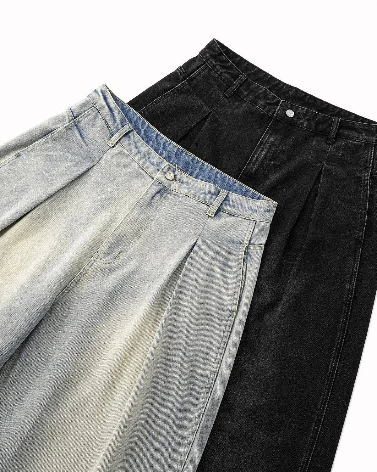 Acid Washed Super Baggy Jeans by Flation Streetwear, showing distressed fabric and loose fit, front view of the pants.