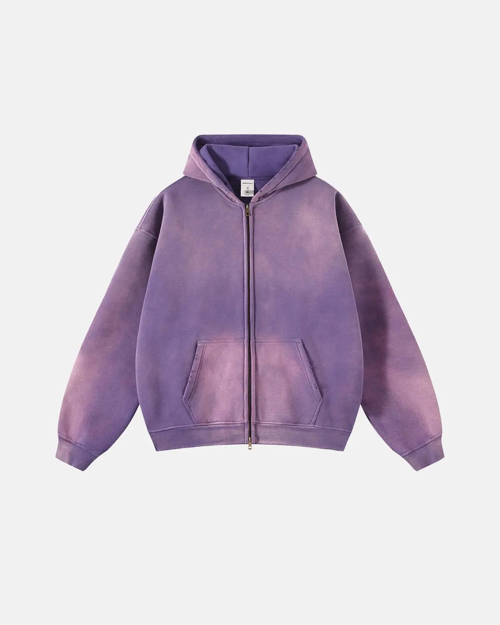 Acid washed zip-up hoodie by Flation Streetwear featuring a relaxed fit and casual style, with visible front zipper and hood.