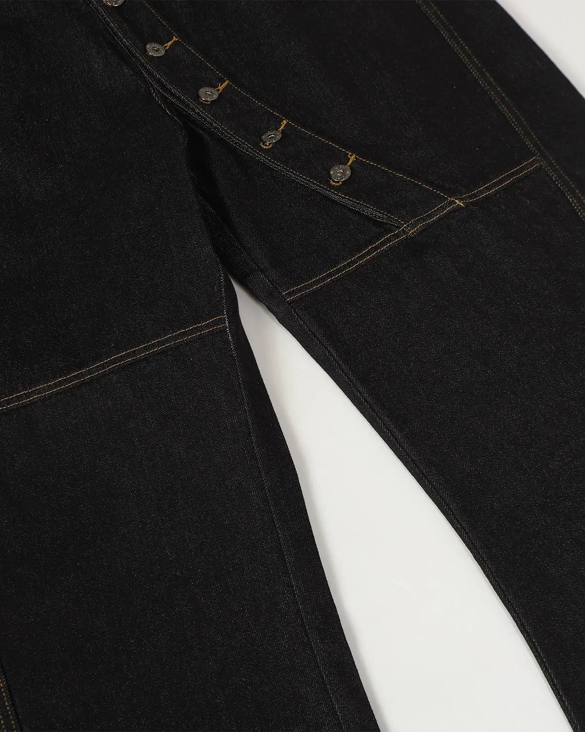 Inflation Streetwear Buttons Up Raw Baggy Jeans shown with relaxed fit, raw denim texture, and casual style.