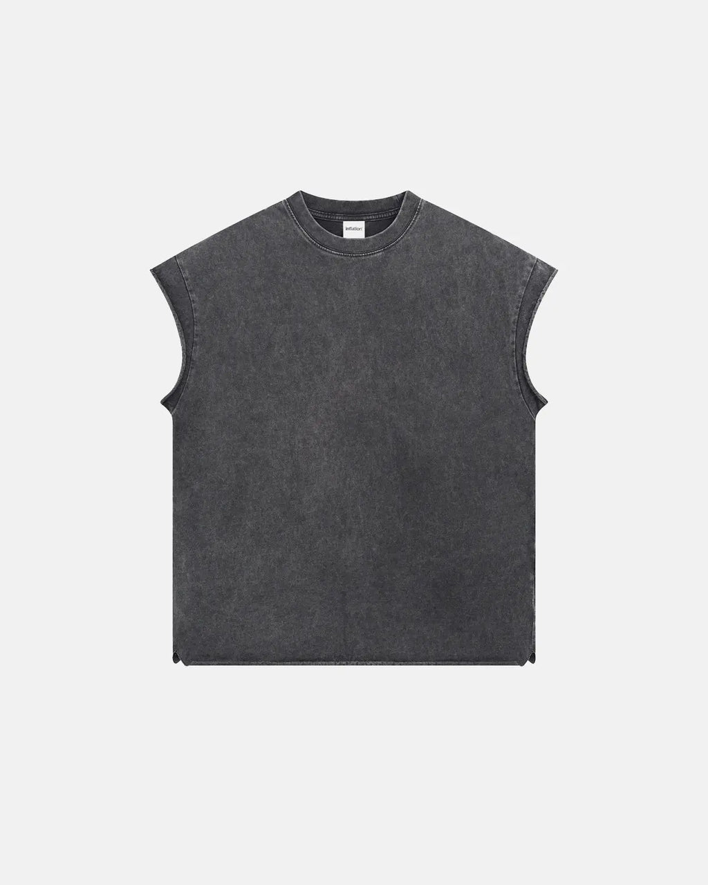 Distressed wash tank top from Inflation Streetwear, featuring a casual sleeveless design with frayed edges and vintage-inspired look.