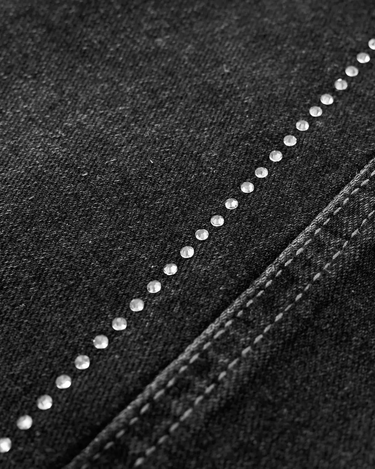 Inflation Streetwear rhinestone stitching barrel jeans, stylish pants with decorative rhinestones and unique stitching details.