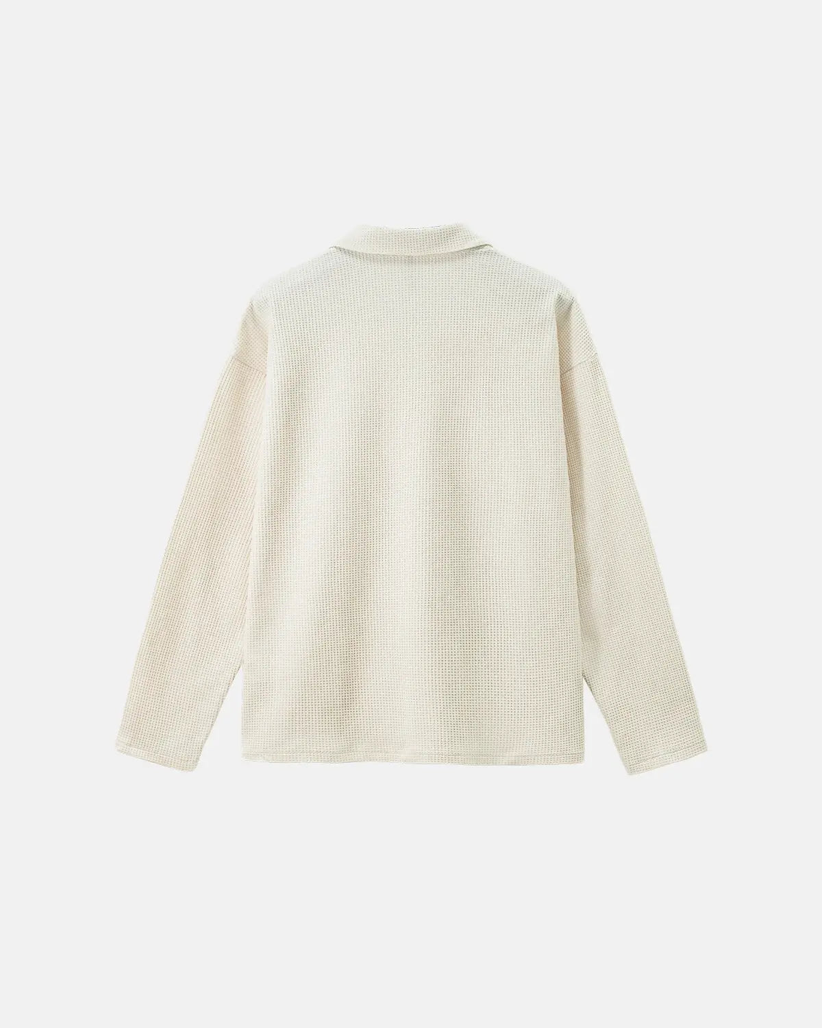 Inflation Streetwear waffle long sleeve polo shirt, casual men's t-shirt with textured fabric and classic collar, in neutral color.