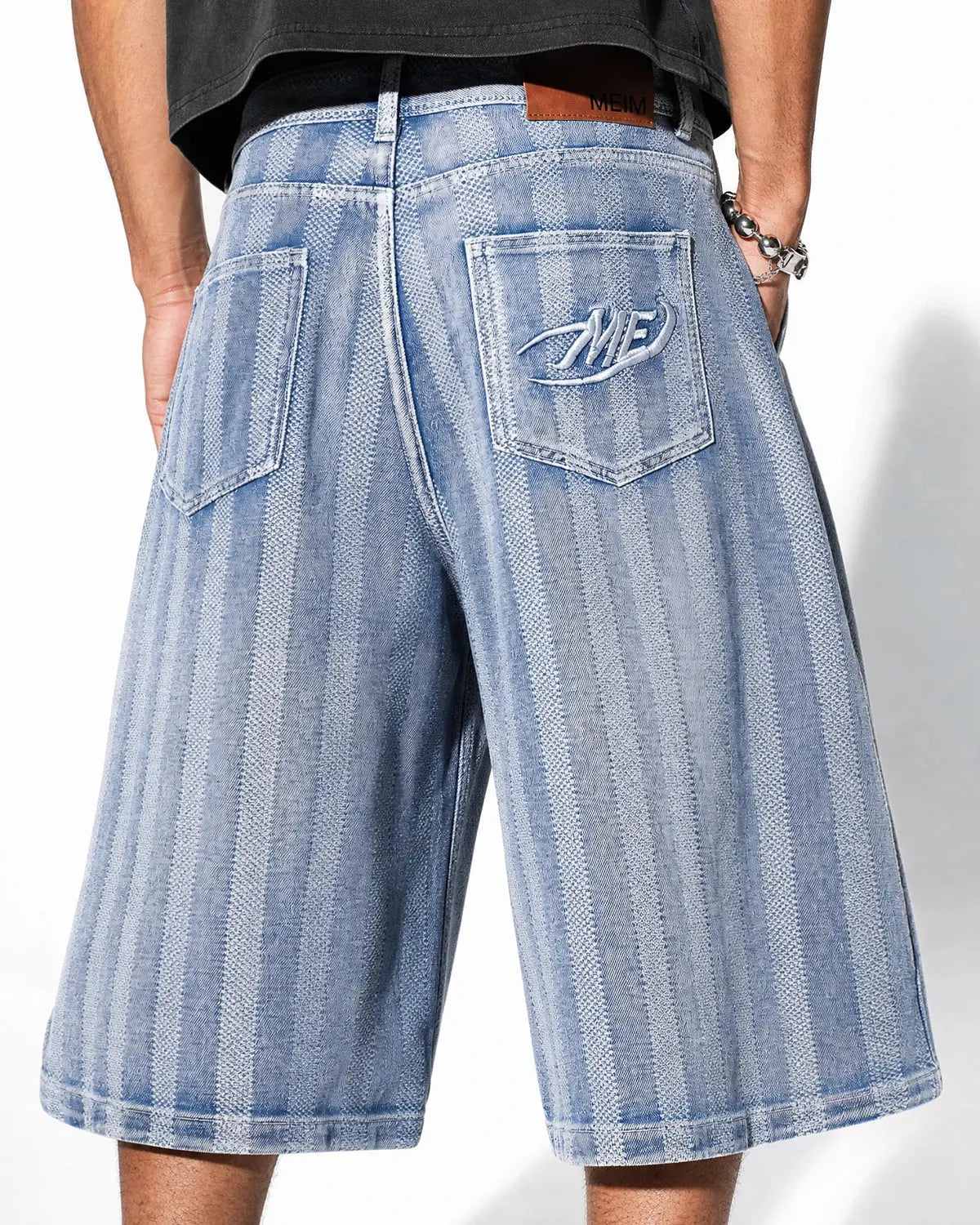 Woven texture baggy jorts by INFLATION, streetwear denim shorts with a relaxed fit and casual woven fabric appearance.
