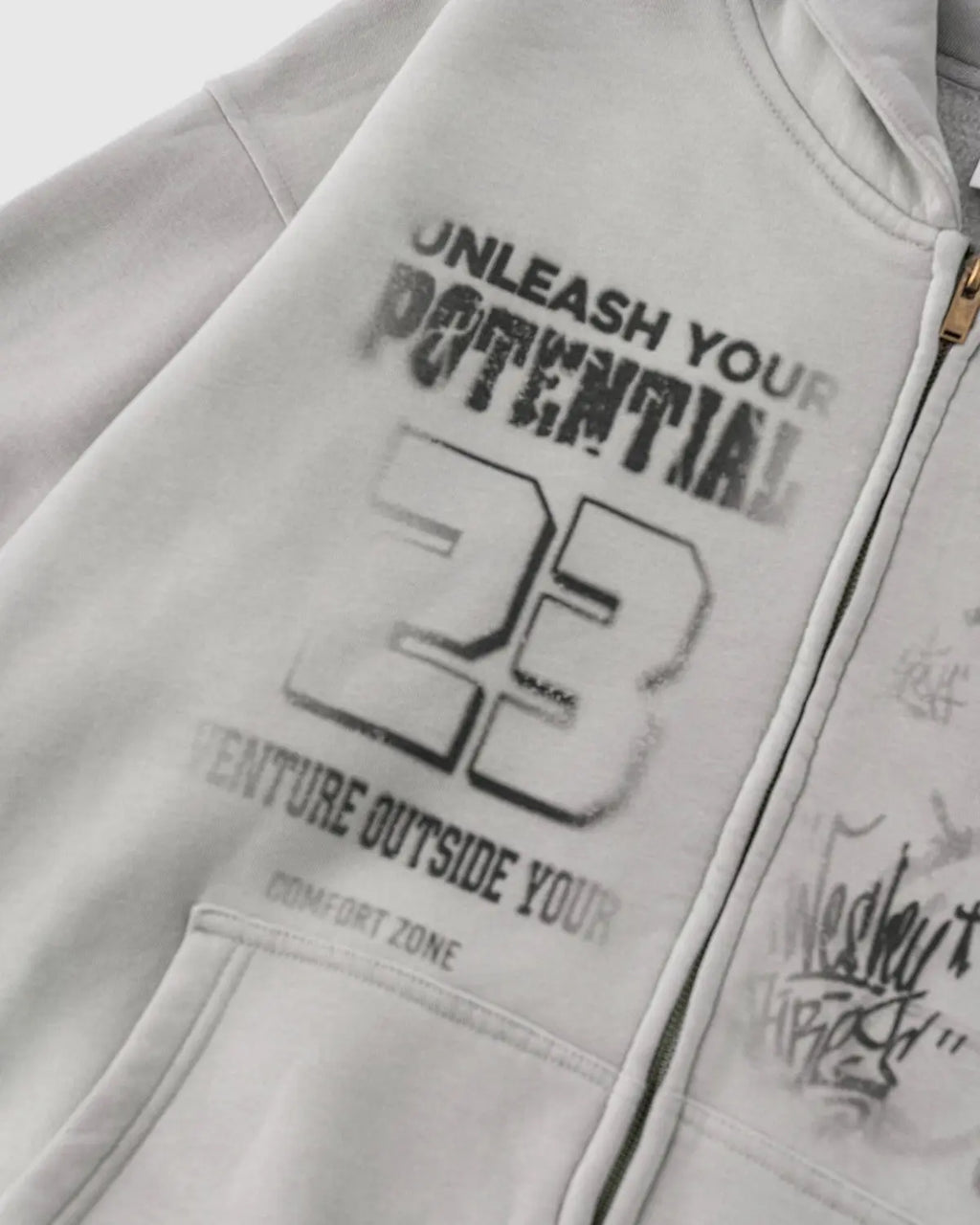 Graphic washed zip-up hoodie by Flation Streetwear featuring a casual fit, front zipper, and graphic print on soft fabric.
