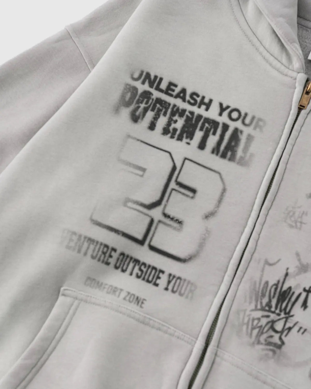 Graphic washed zip-up hoodie by Flation Streetwear featuring a casual fit, front zipper, and graphic print on soft fabric.