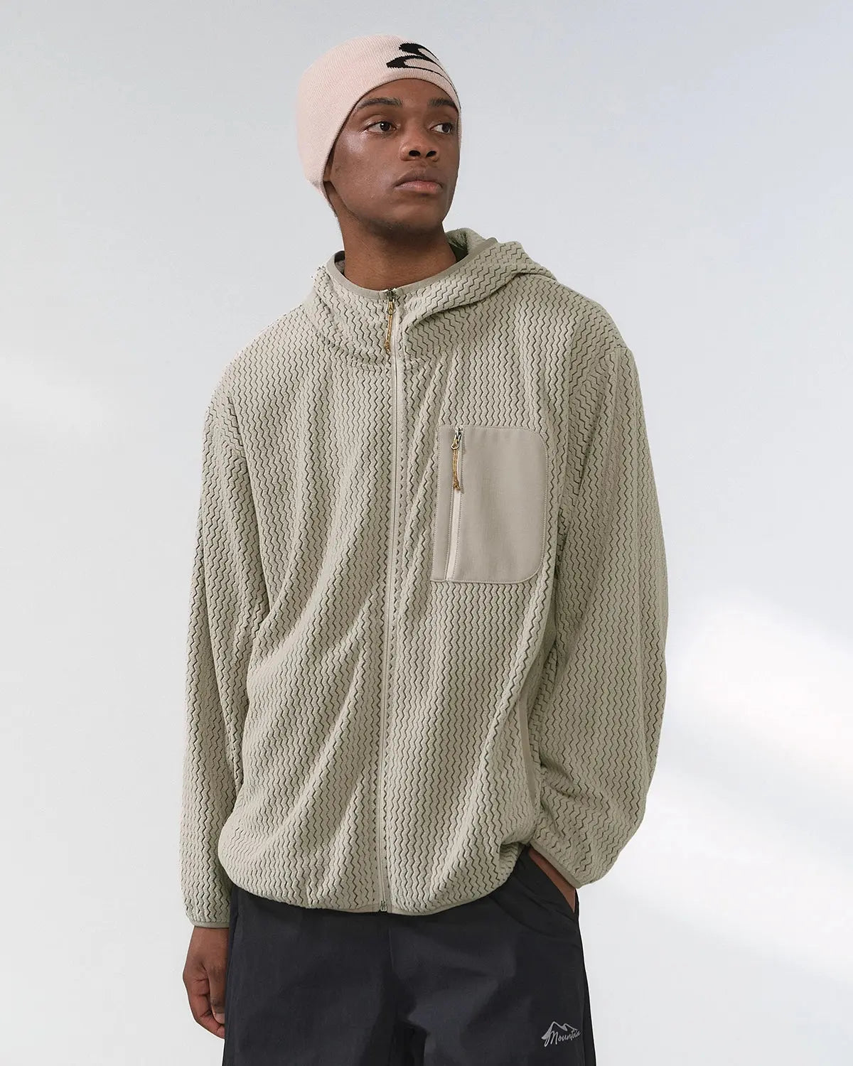 Lightweight Wave Fleece Zip-Up Jacket by INFLATION, stylish streetwear with a soft fleece texture and front zipper closure.