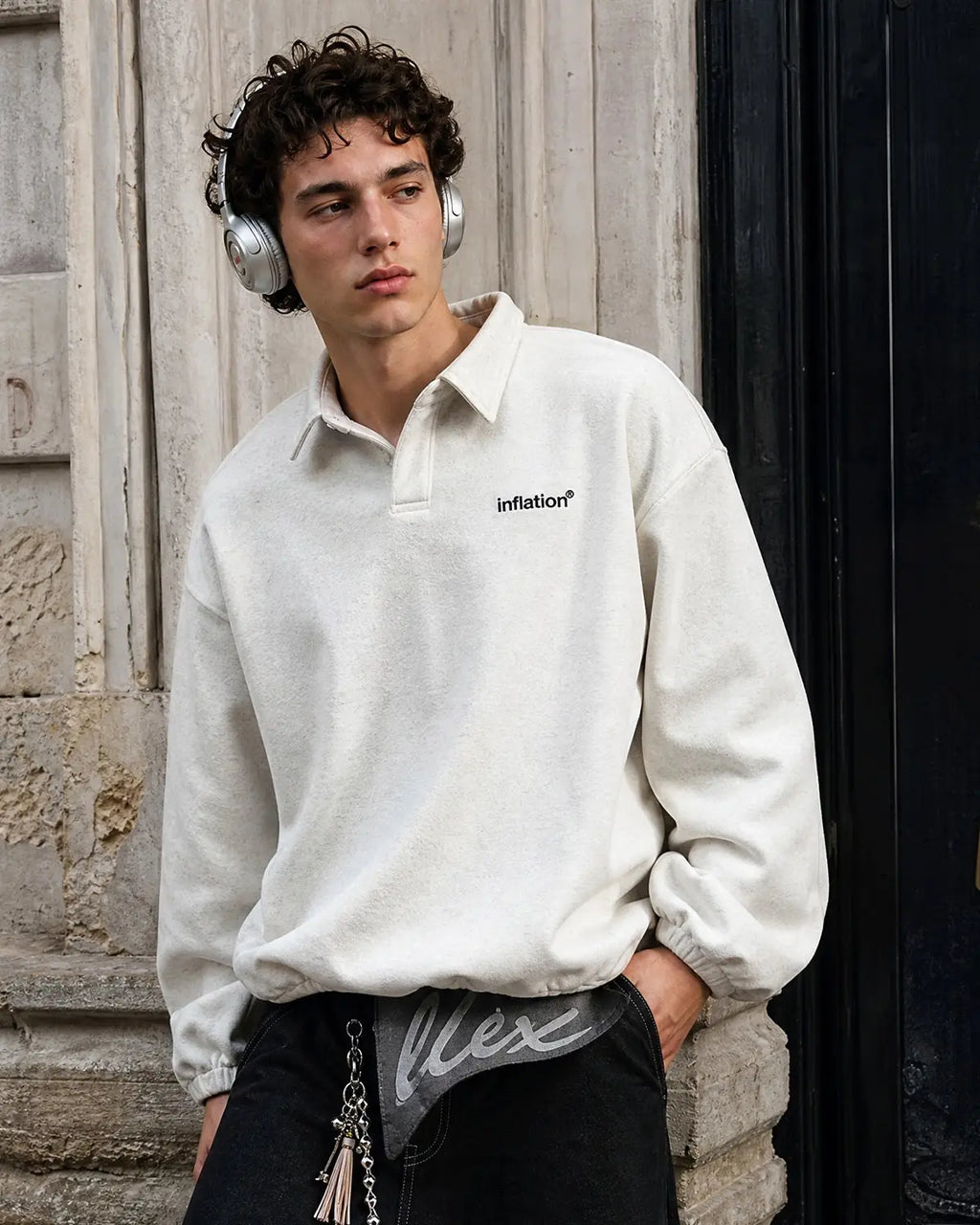 Flation Brand Quarter Polo Sweatshirt in streetwear style, featuring a classic fit and logo detail on the chest.