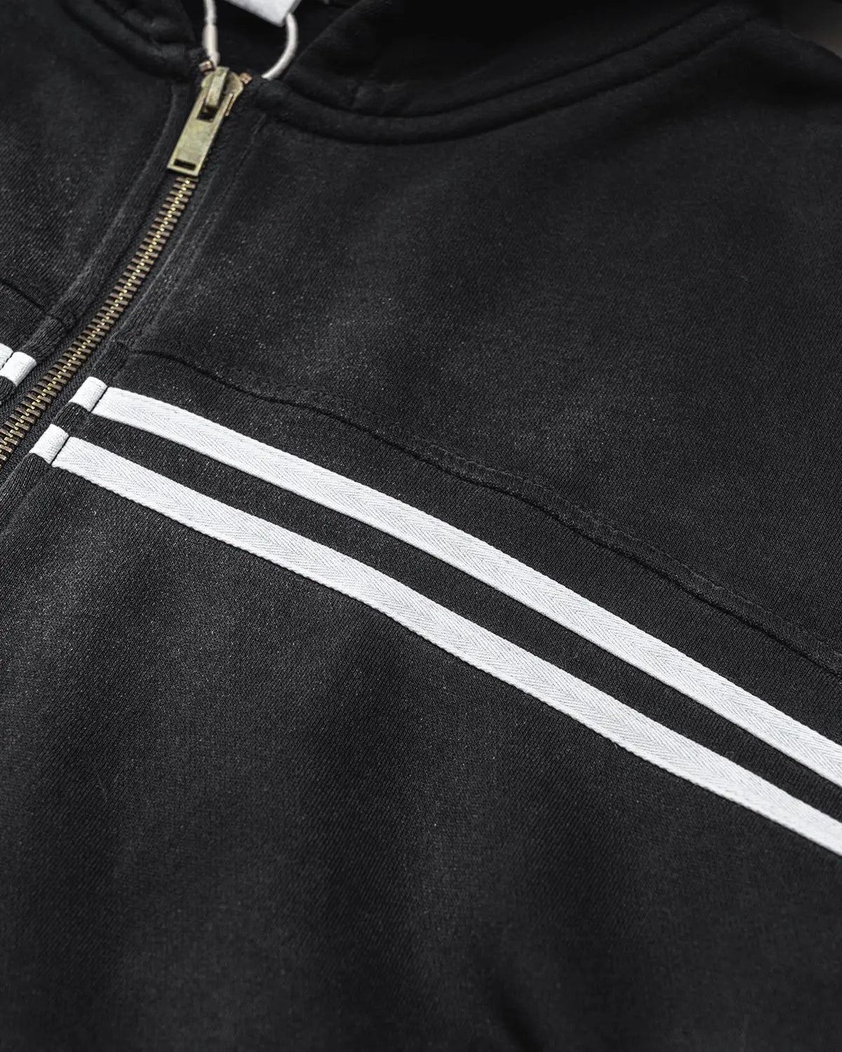 Inflation Streetwear striped acid wash zip-up hoodie with hood and front pockets, featuring bold horizontal stripe pattern.