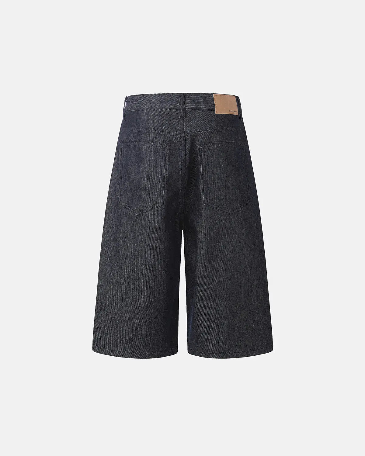 Inflation Streetwear button detail baggy denim jorts, loose-fit denim pants with button accents and distressed style.