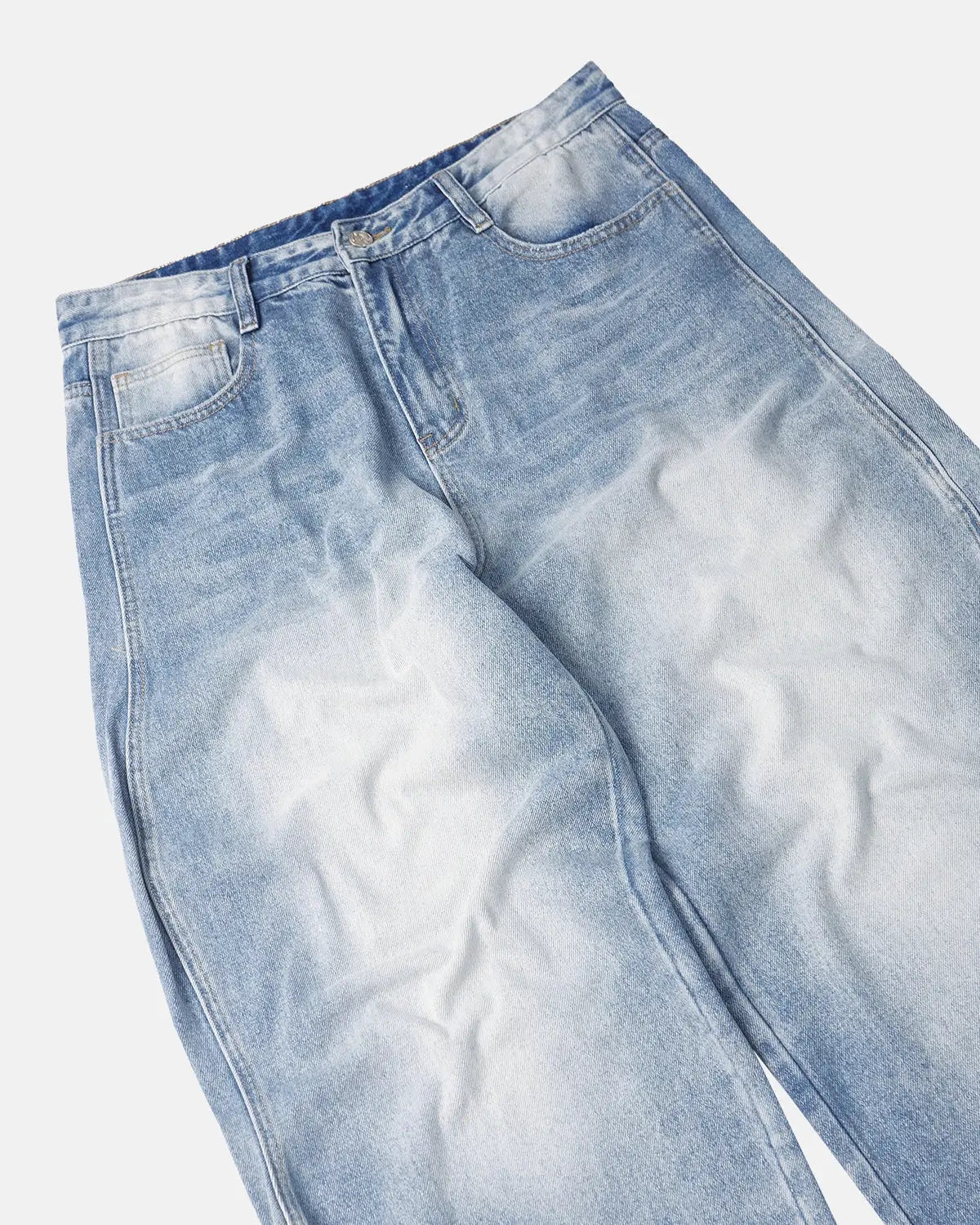 InflationUS washed baggy denim pants with relaxed fit, visible distressed details, and classic five-pocket design.