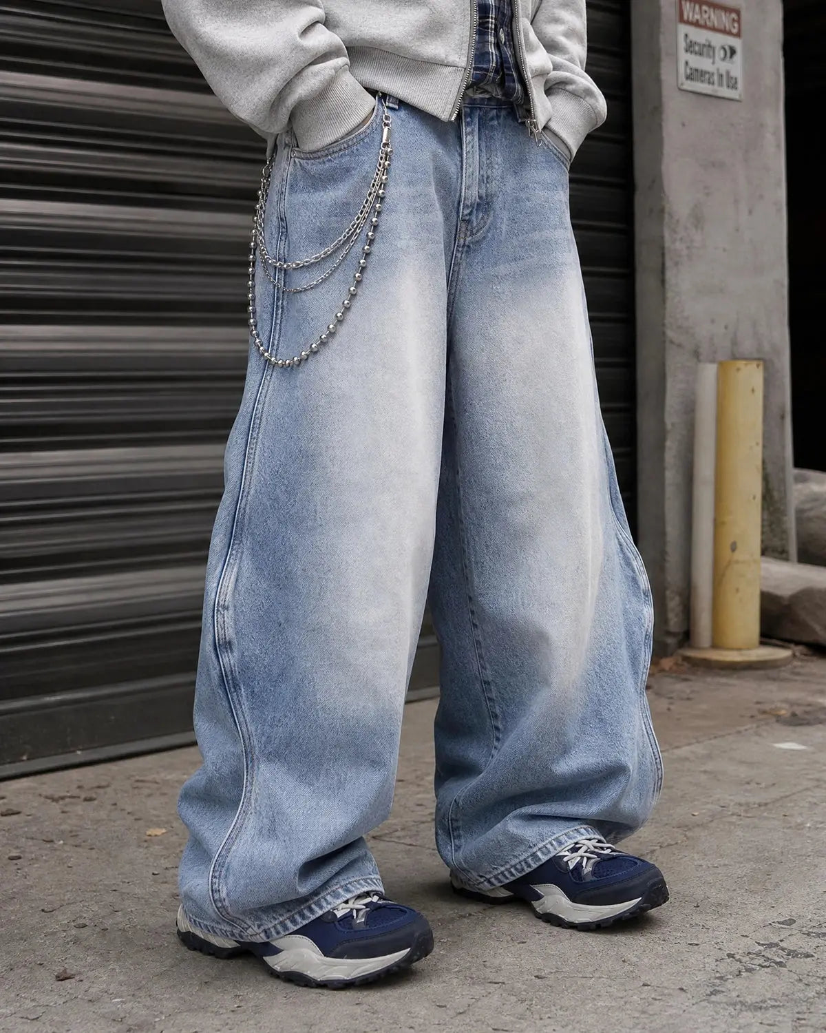 InflationUS Wave Washed Baggy Jeans, relaxed-fit denim pants with a washed finish and casual style.