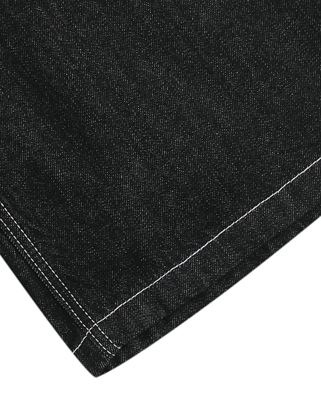 Inflation Contrast Stitching Raw Cargo Jorts, casual denim pants with distressed details and contrast stitching, on a model.