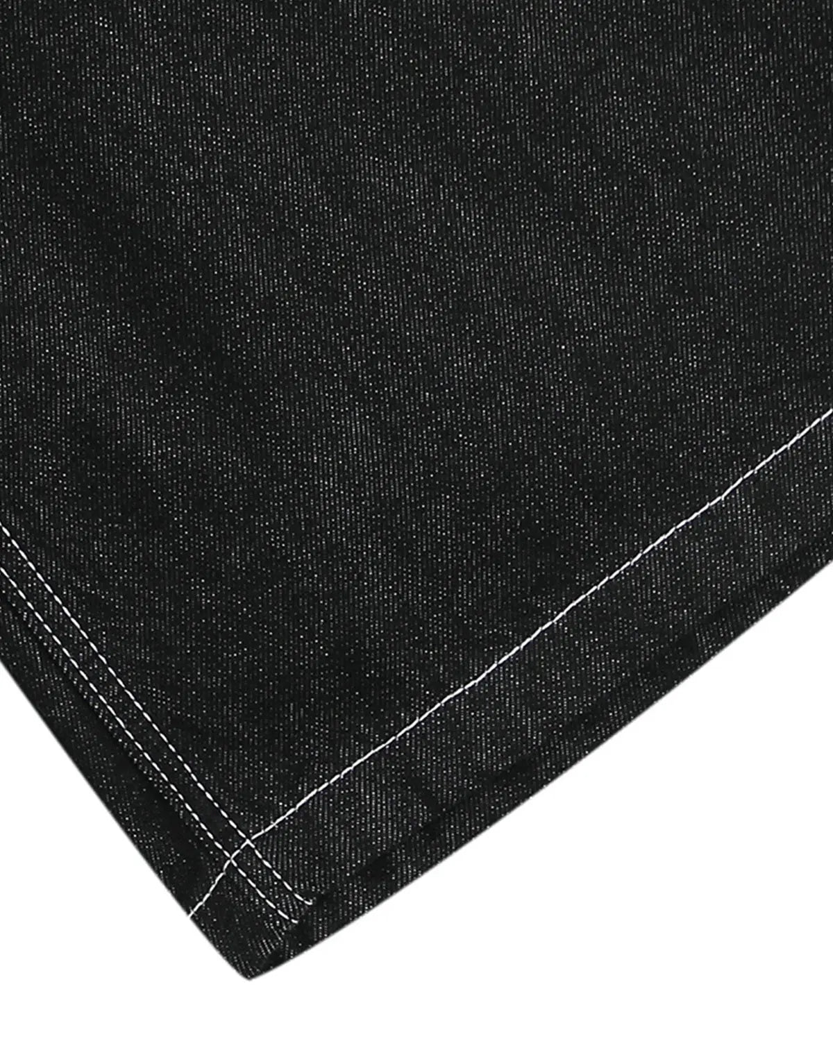 Inflation Contrast Stitching Raw Cargo Jorts, casual denim pants with distressed details and contrast stitching, on a model.
